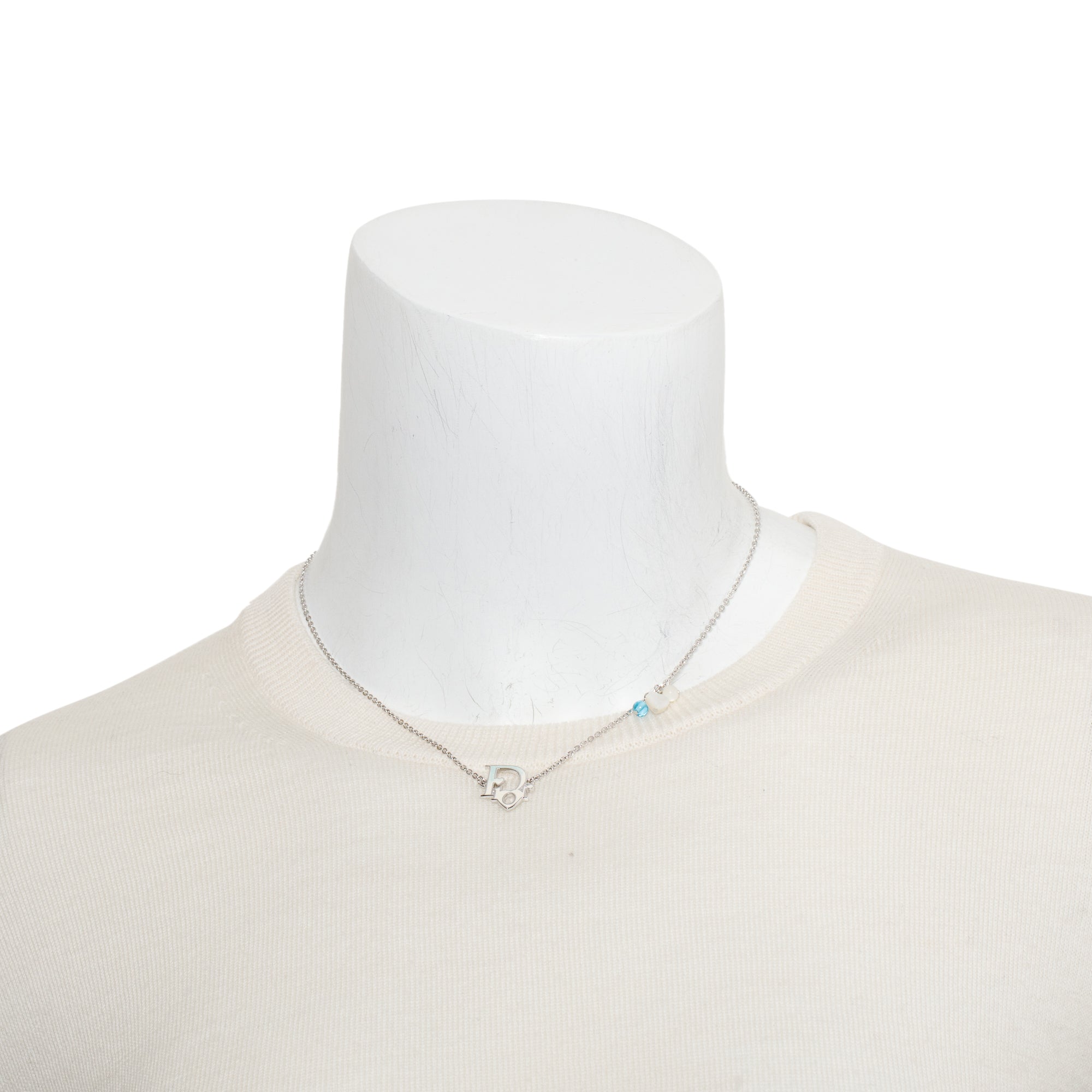Christian Dior Palladium Plated Enamel Oblique Logo Bead Station Necklace
