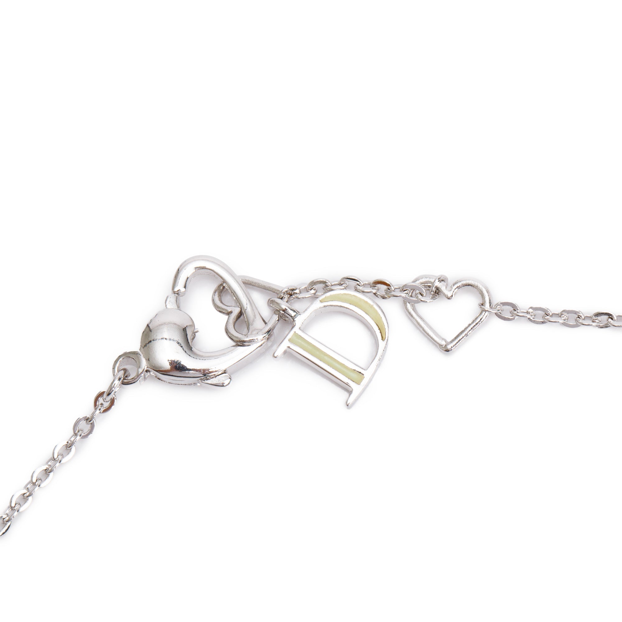 Christian Dior Palladium Plated Enamel Oblique Logo Bead Station Necklace