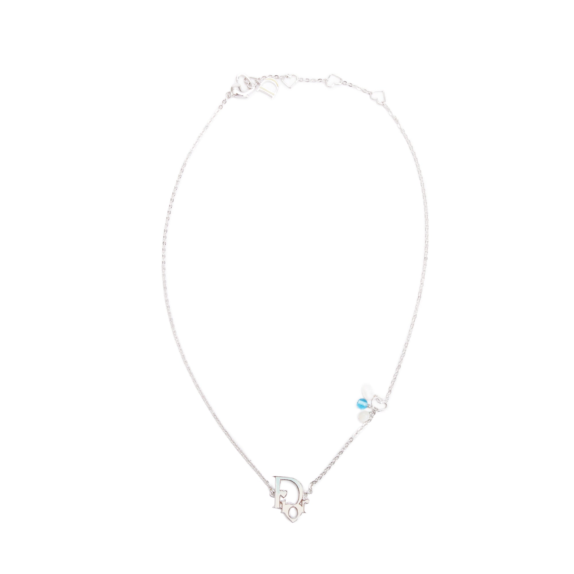 Christian Dior Palladium Plated Enamel Oblique Logo Bead Station Necklace