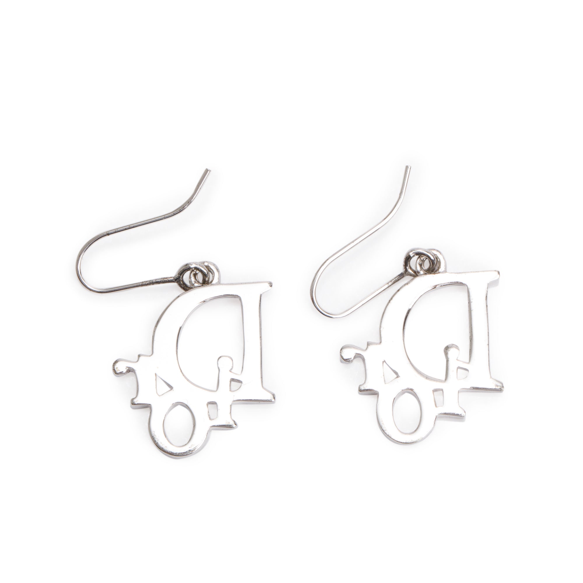 Christian Dior Palladium-Plated Metal Pink Crystal Logo Drop Earrings