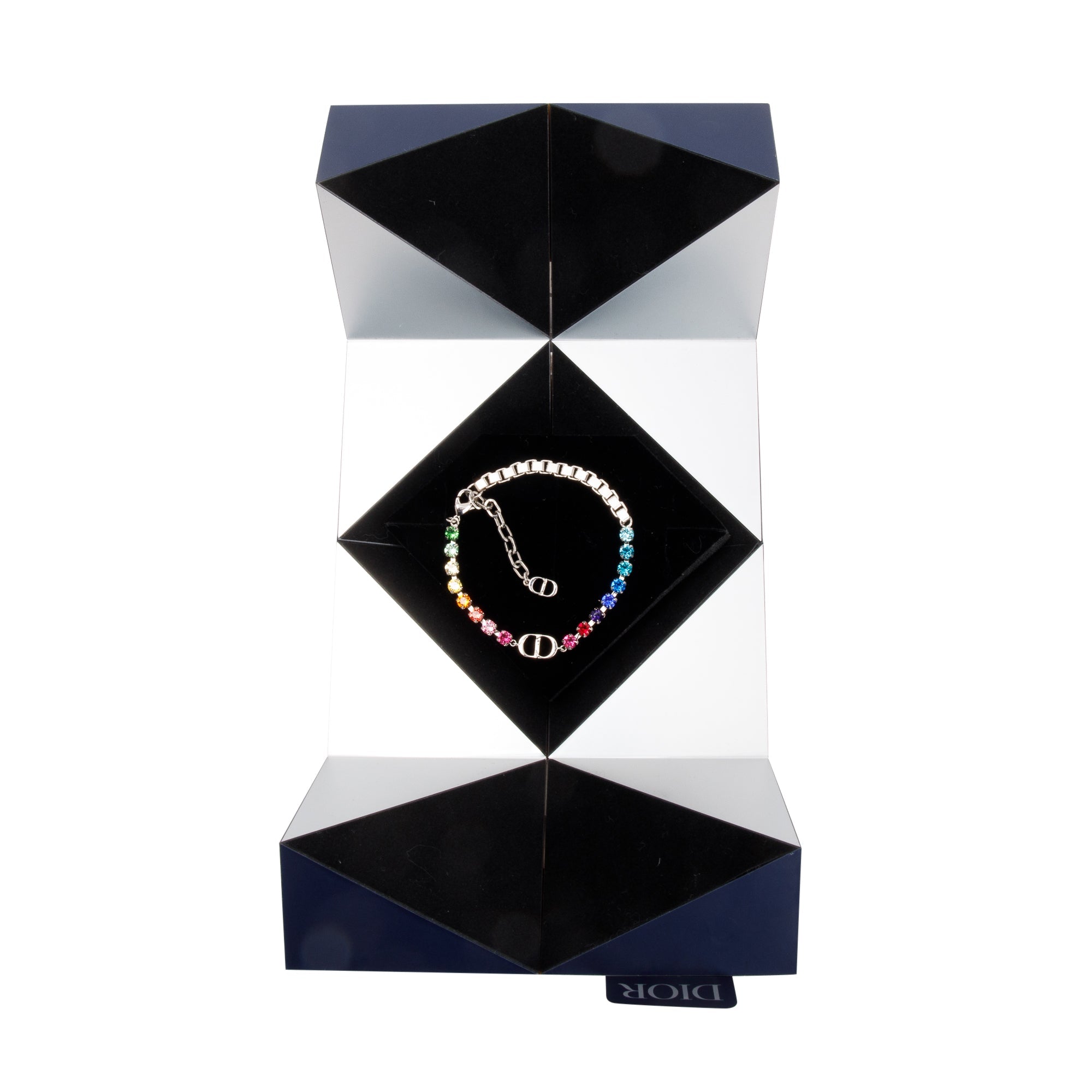 Christian Dior Palladium Plated Multicolour Crystal Link Bracelet w/ Box
