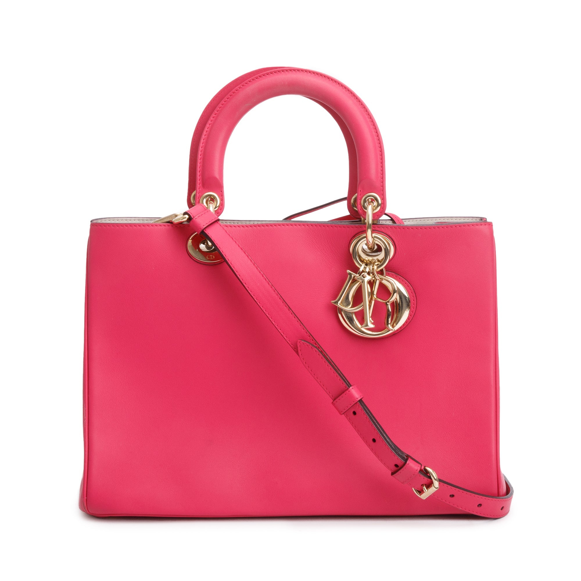 Christian Dior Pink Calfskin Leather Medium Diorissimo Tote w/ Pouch