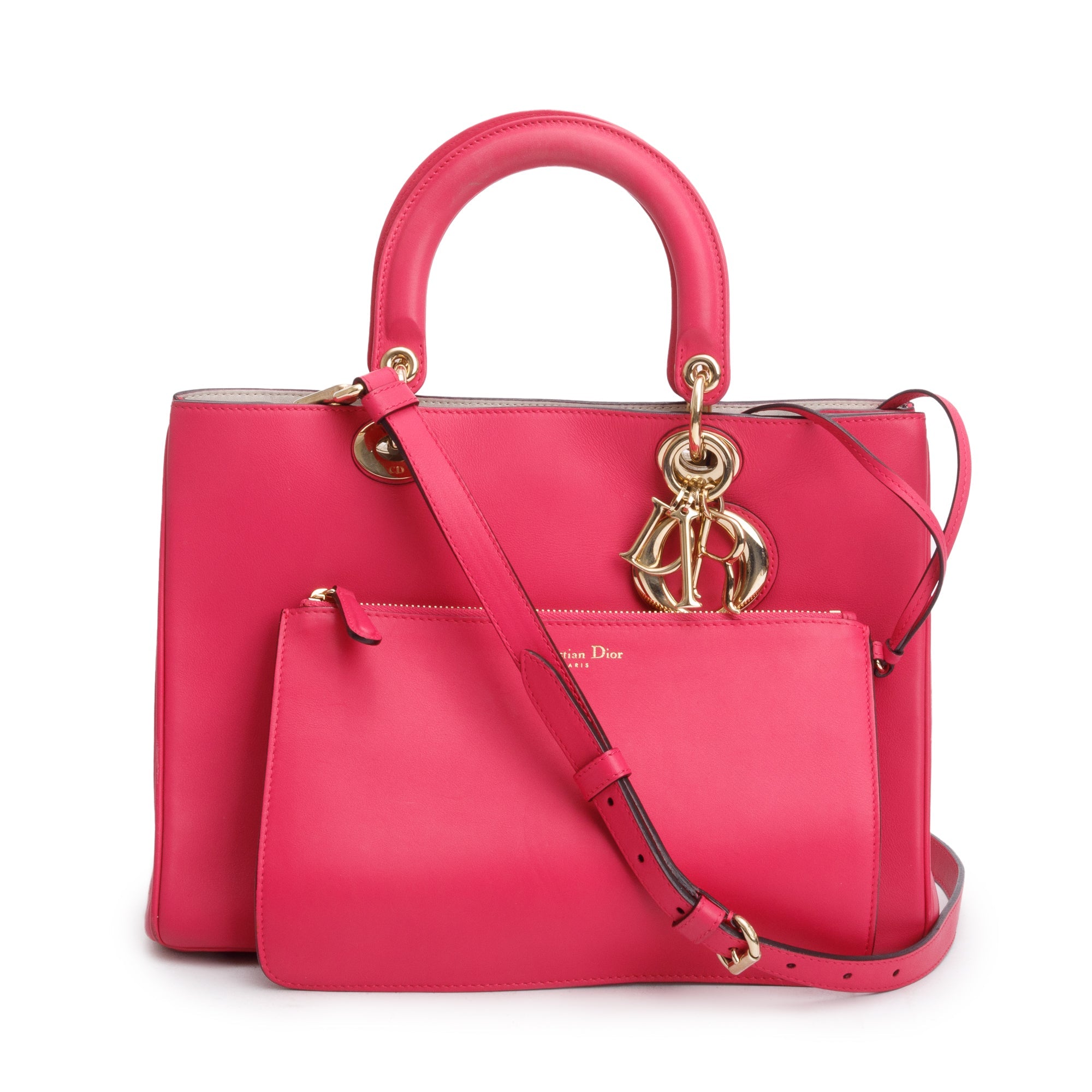 Christian Dior Pink Calfskin Leather Medium Diorissimo Tote w/ Pouch