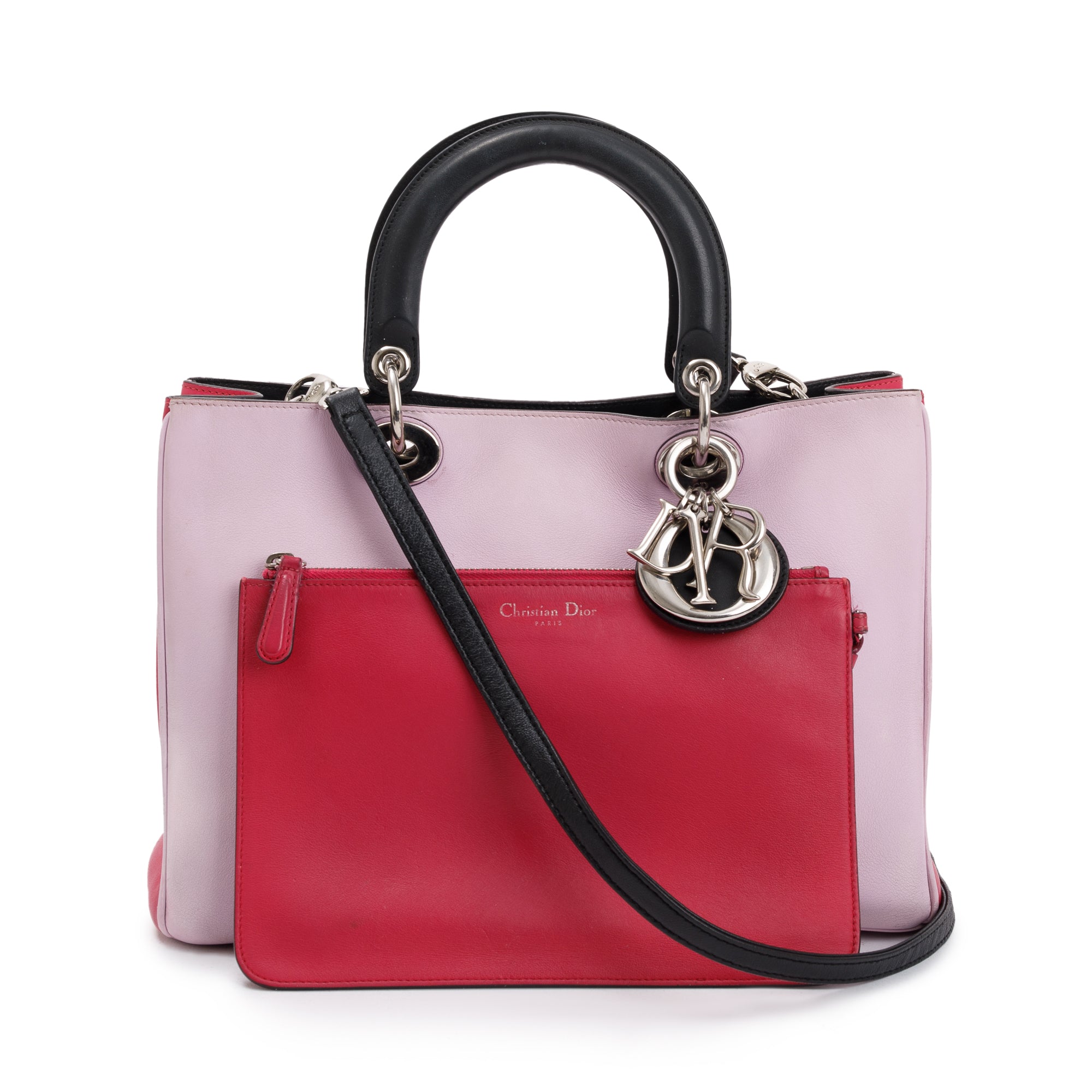 Christian Dior Pink Calfskin Leather Medium Diorissimo Tote w/ Strap, Pouch & Authenticity Card