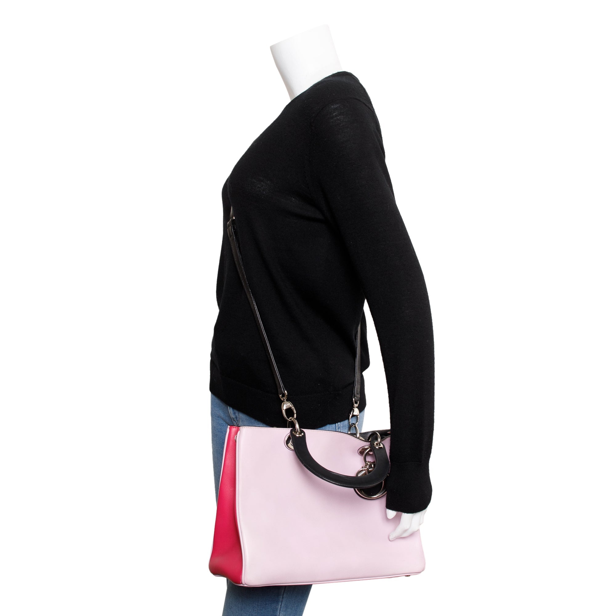 Christian Dior Pink Calfskin Leather Medium Diorissimo Tote w/ Strap, Pouch & Authenticity Card