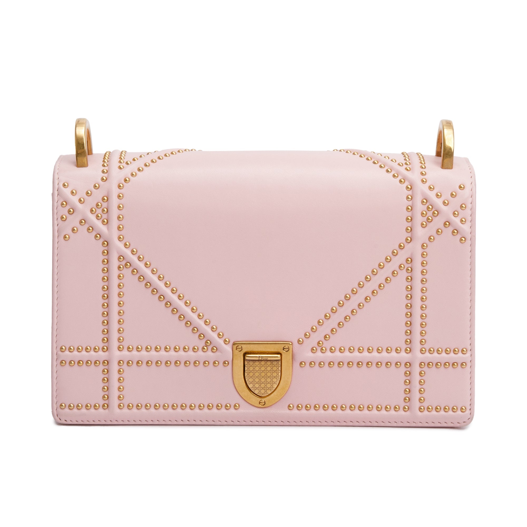 Christian Dior Pink Calfskin Leather Small Studded Diorama Flap Bag