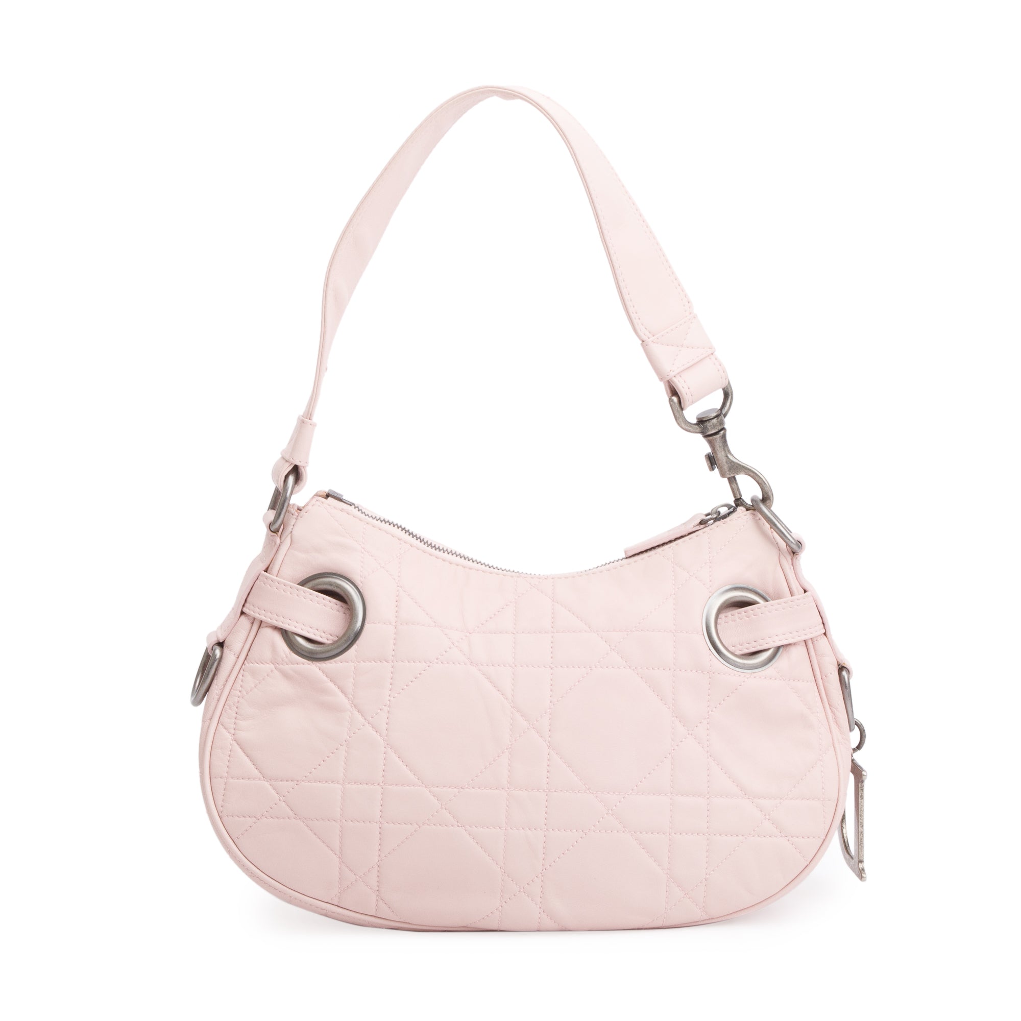 Christian Dior Pink Cannage Lambskin Leather Small D Charm Hobo w/ Authenticity Card