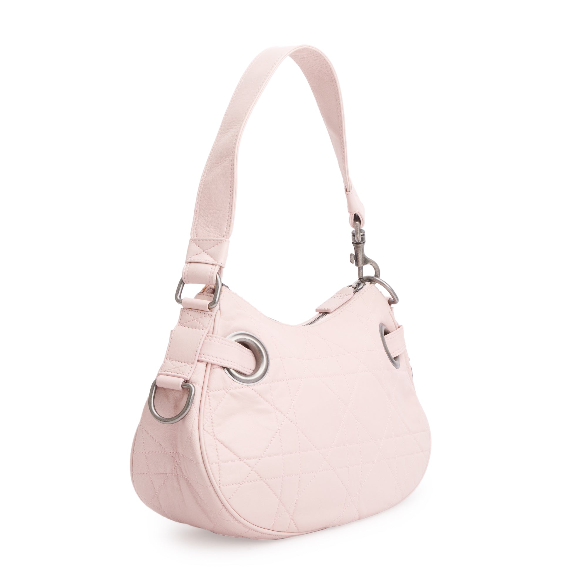 Christian Dior Pink Cannage Lambskin Leather Small D Charm Hobo w/ Authenticity Card