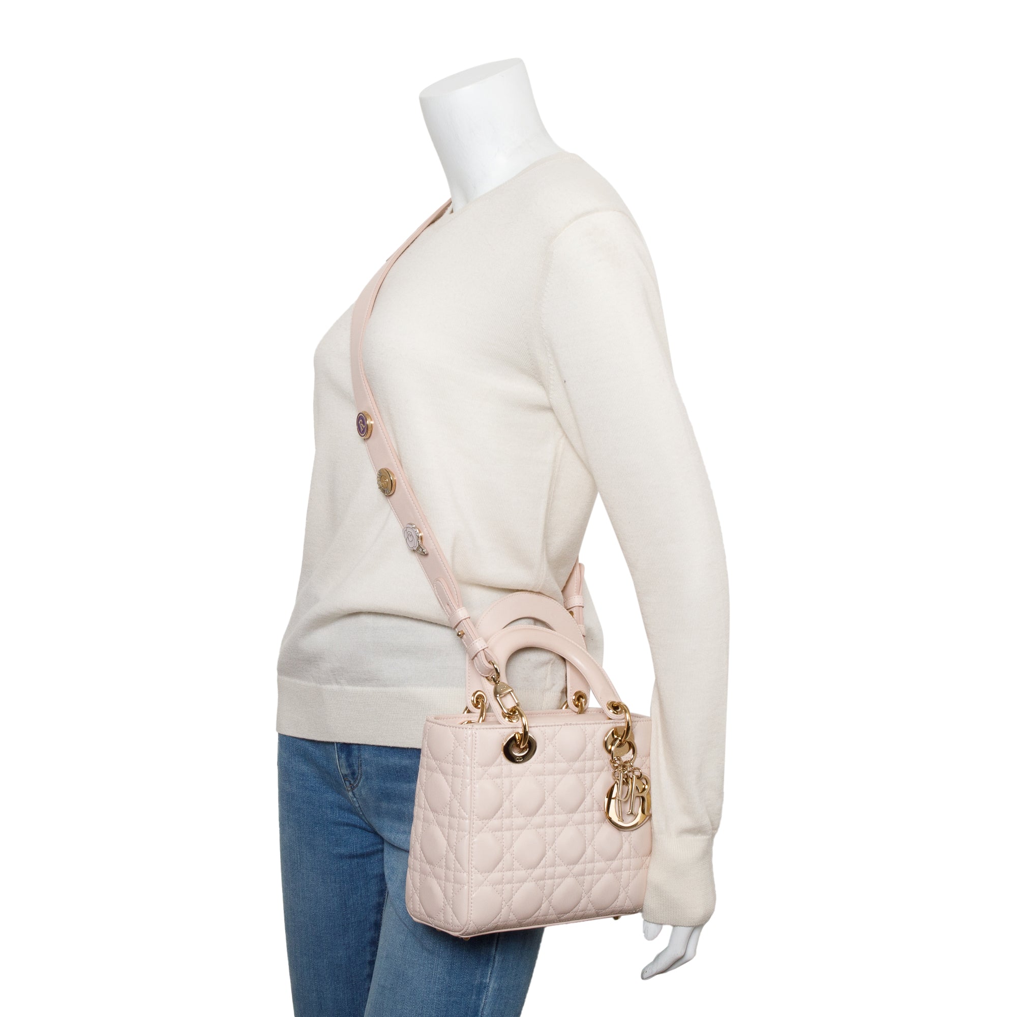 Christian Dior Pink Cannage Lambskin Leather Small Lady Dior My AbCDior Bag w/ Strap & Box