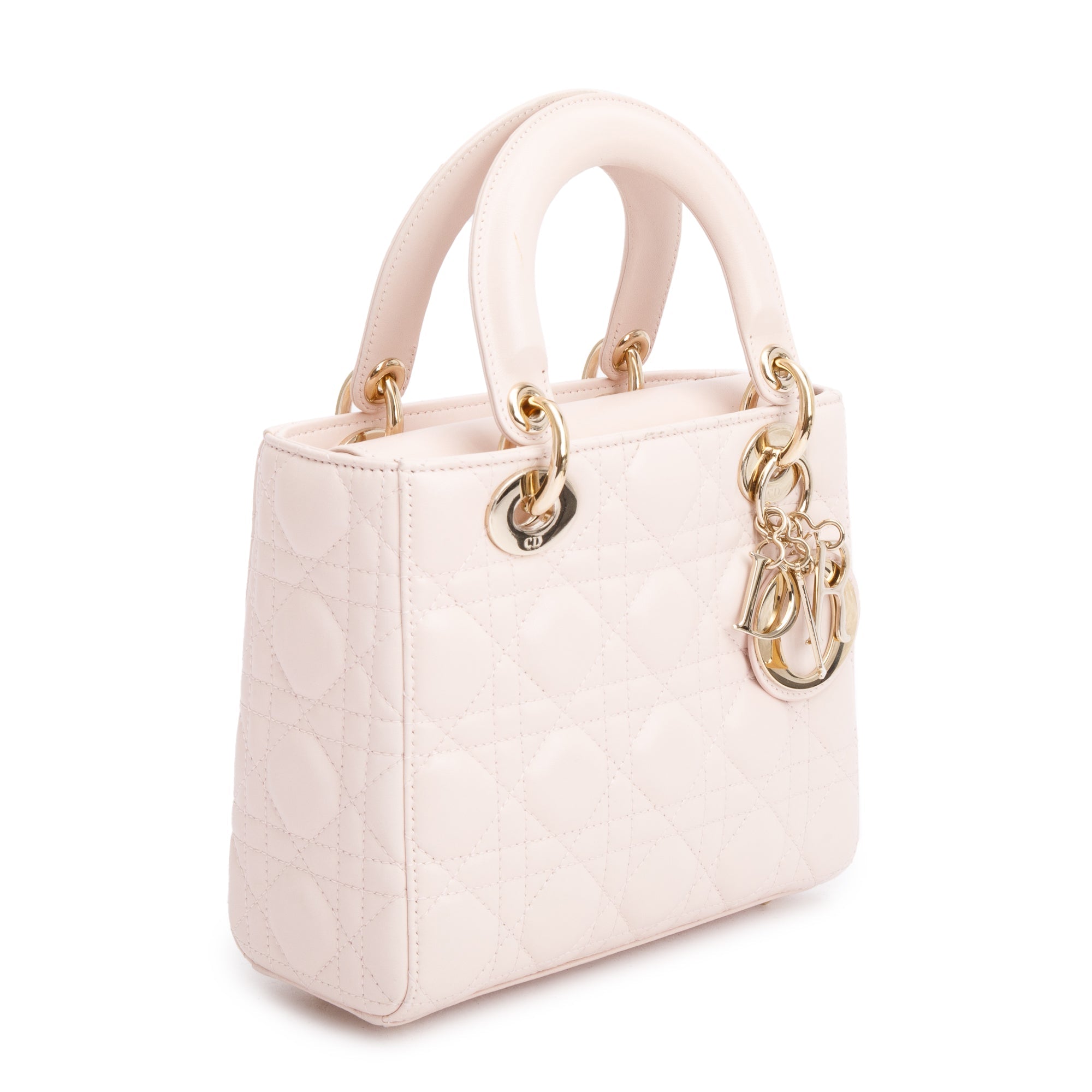Christian Dior Pink Cannage Lambskin Leather Small Lady Dior My AbCDior Bag w/ Strap & Box