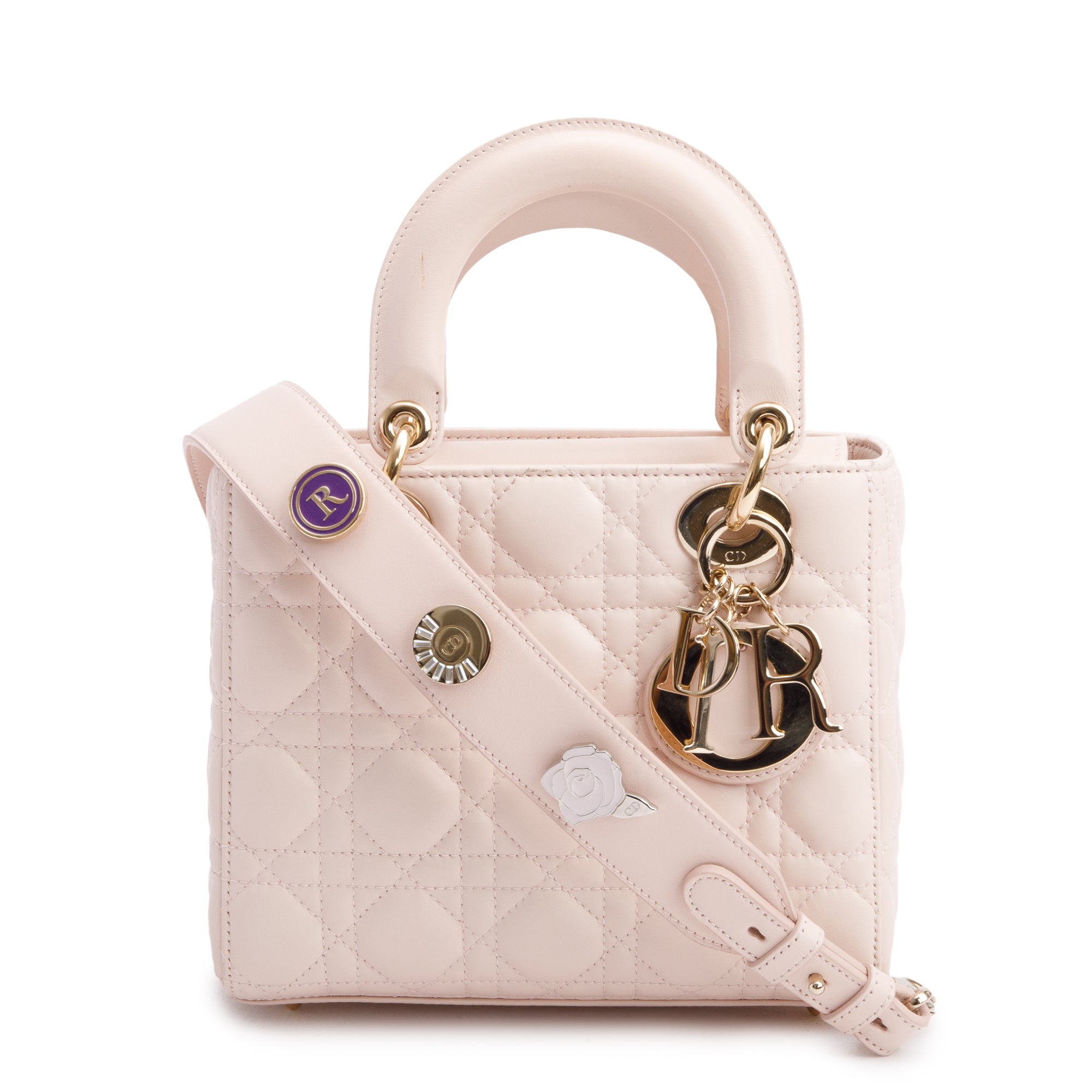 Christian Dior Pink Cannage Lambskin Leather Small Lady Dior My AbCDior Bag w/ Strap & Box