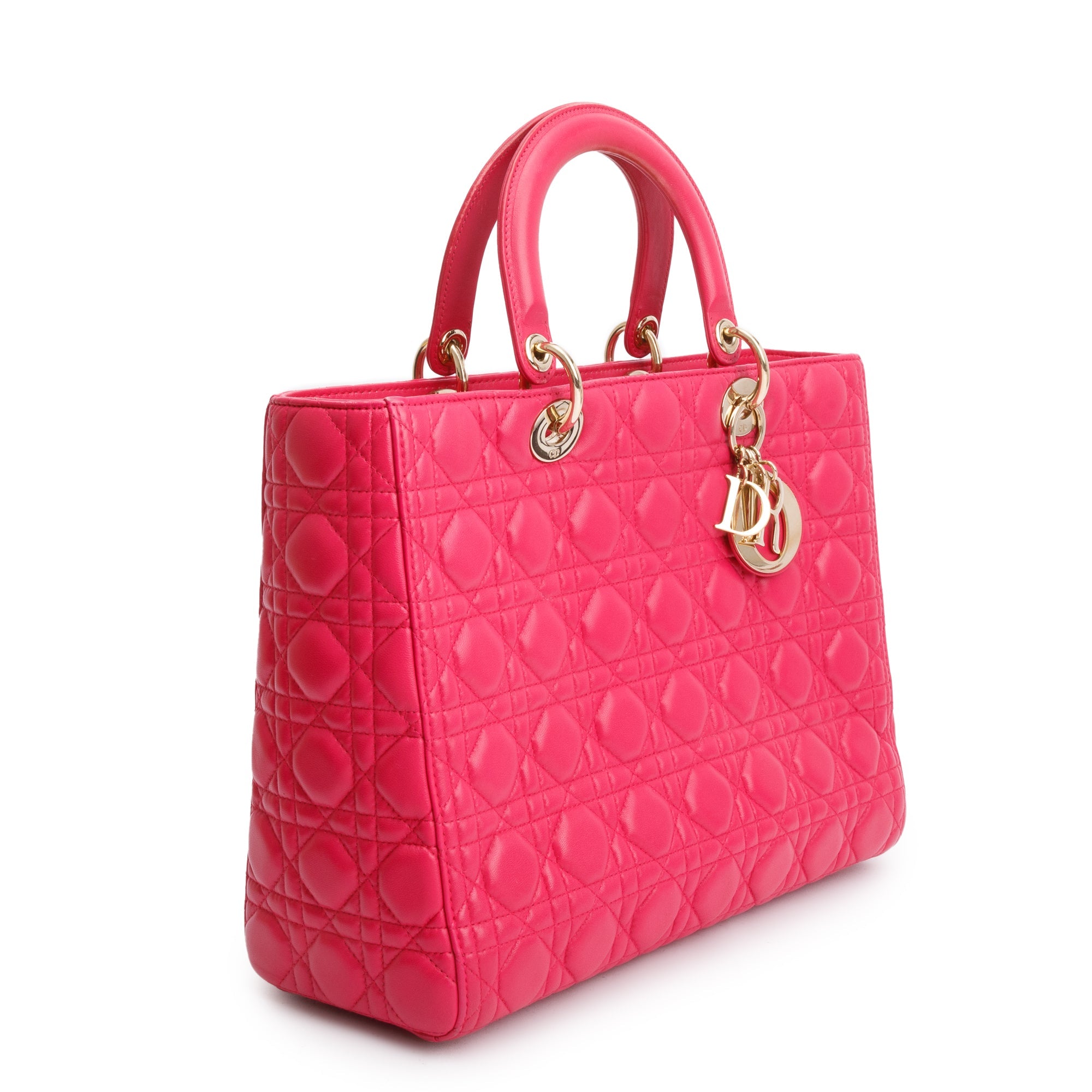 Christian Dior Pink Cannage Leather Large Lady Dior Bag w/ Strap