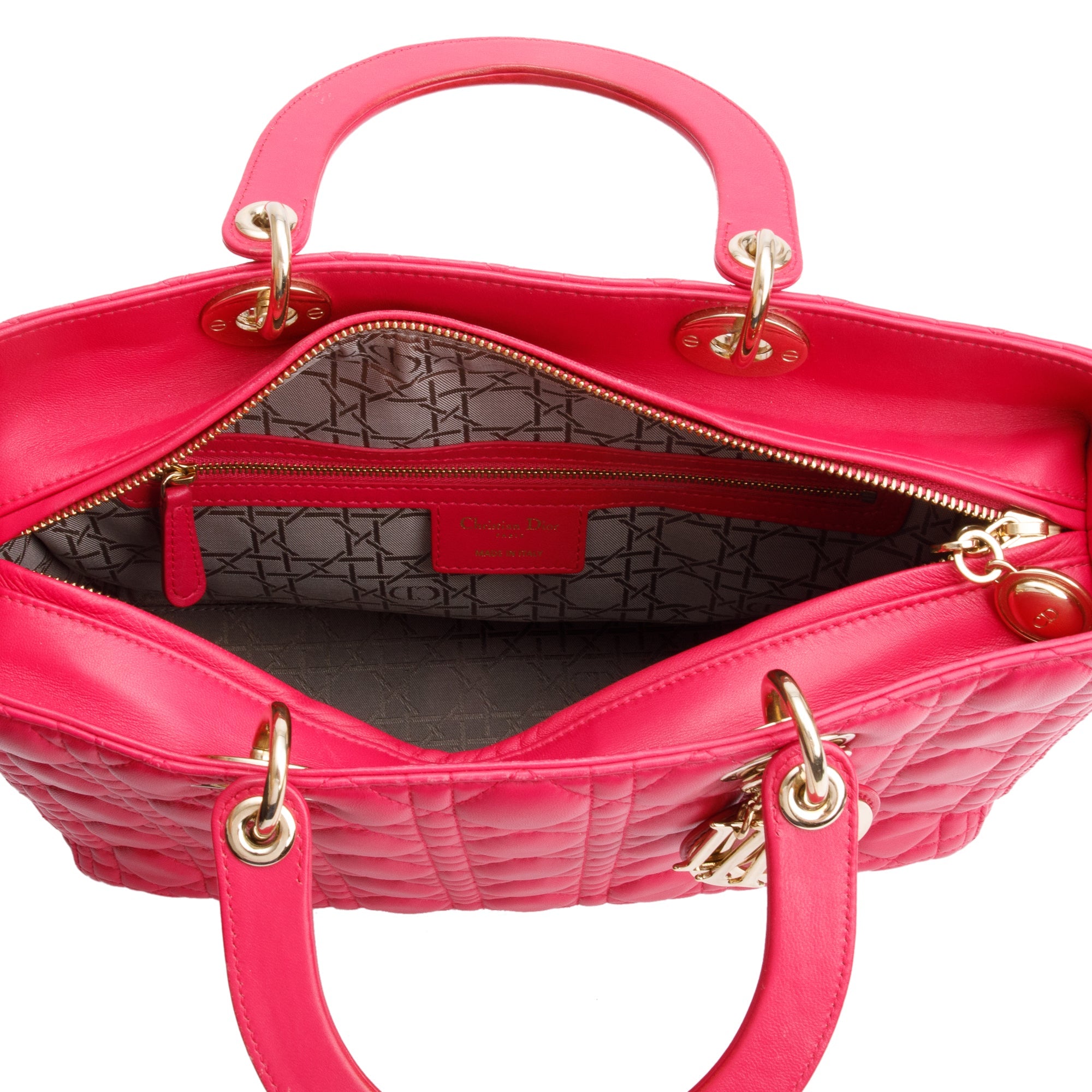Christian Dior Pink Cannage Leather Large Lady Dior Bag w/ Strap