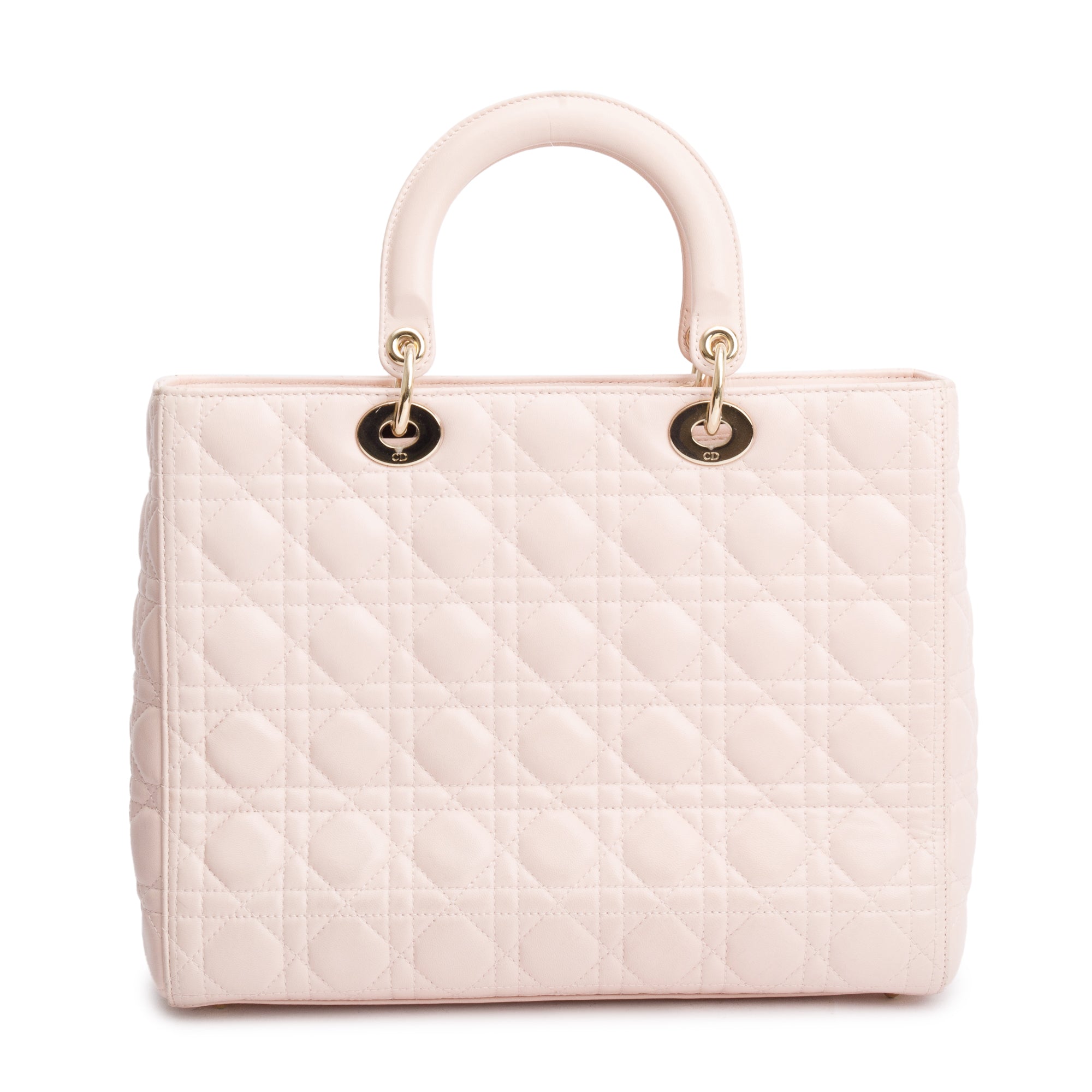 Christian Dior Pink Cannage Leather Large Lady Dior Bag w/ Strap & Authenticity Card