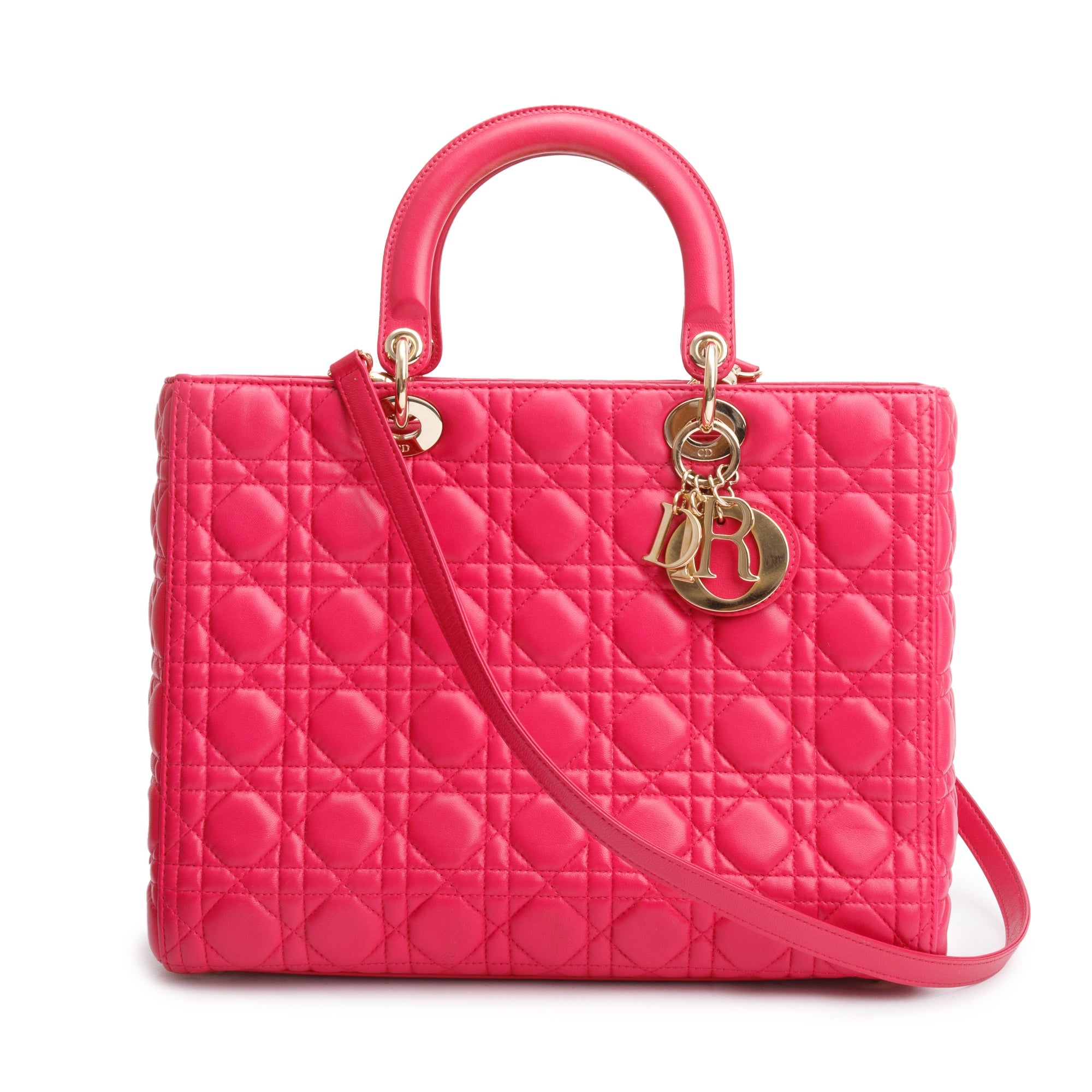 Christian Dior Pink Cannage Leather Large Lady Dior Bag w/ Strap