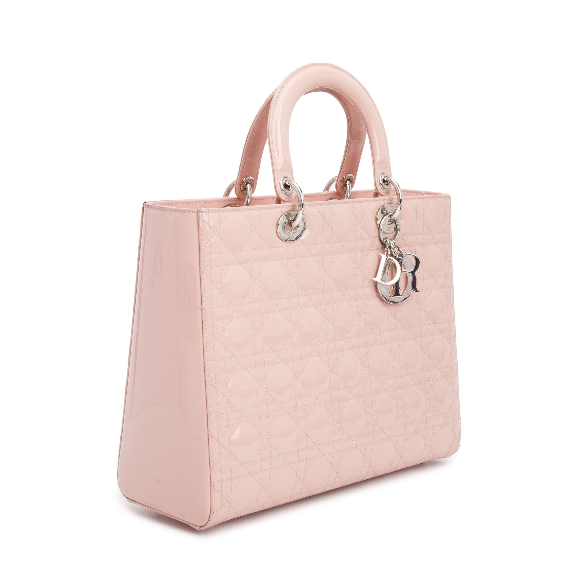 Christian Dior Pink Cannage Patent Leather Large Lady Dior Bag w/ Box & Strap