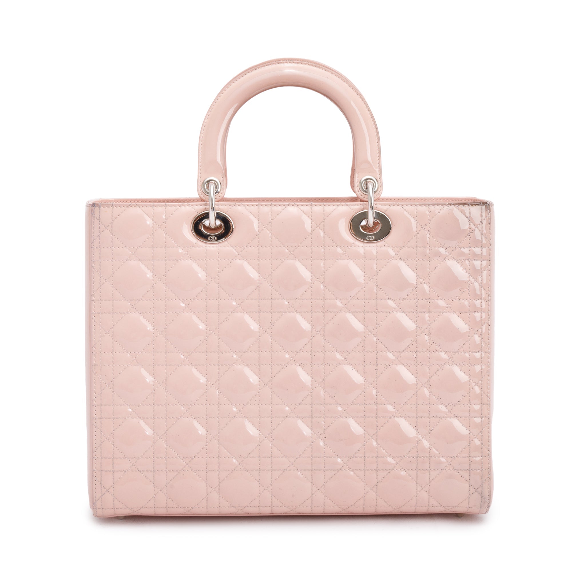 Christian Dior Pink Cannage Patent Leather Large Lady Dior Bag w/ Box & Strap