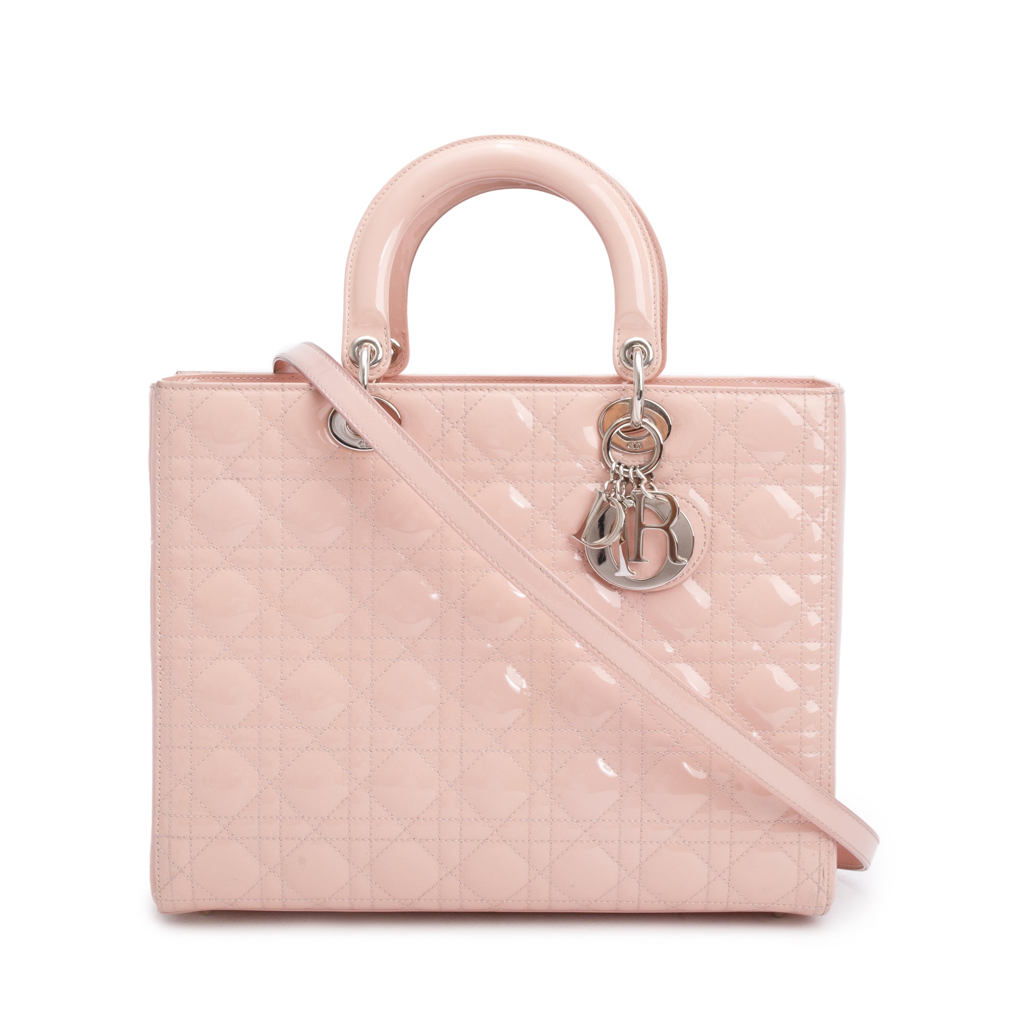 Christian Dior Pink Cannage Patent Leather Large Lady Dior Bag w/ Box & Strap