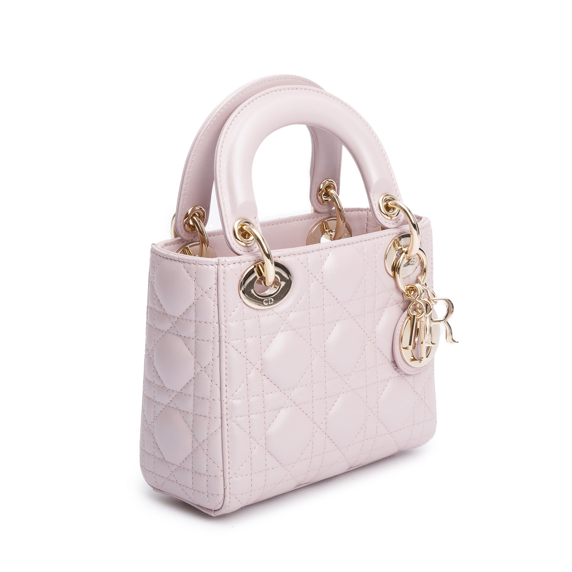 Christian Dior Pink Iridescent Cannage Leather Mini Lady Dior Bag w/ Strap
