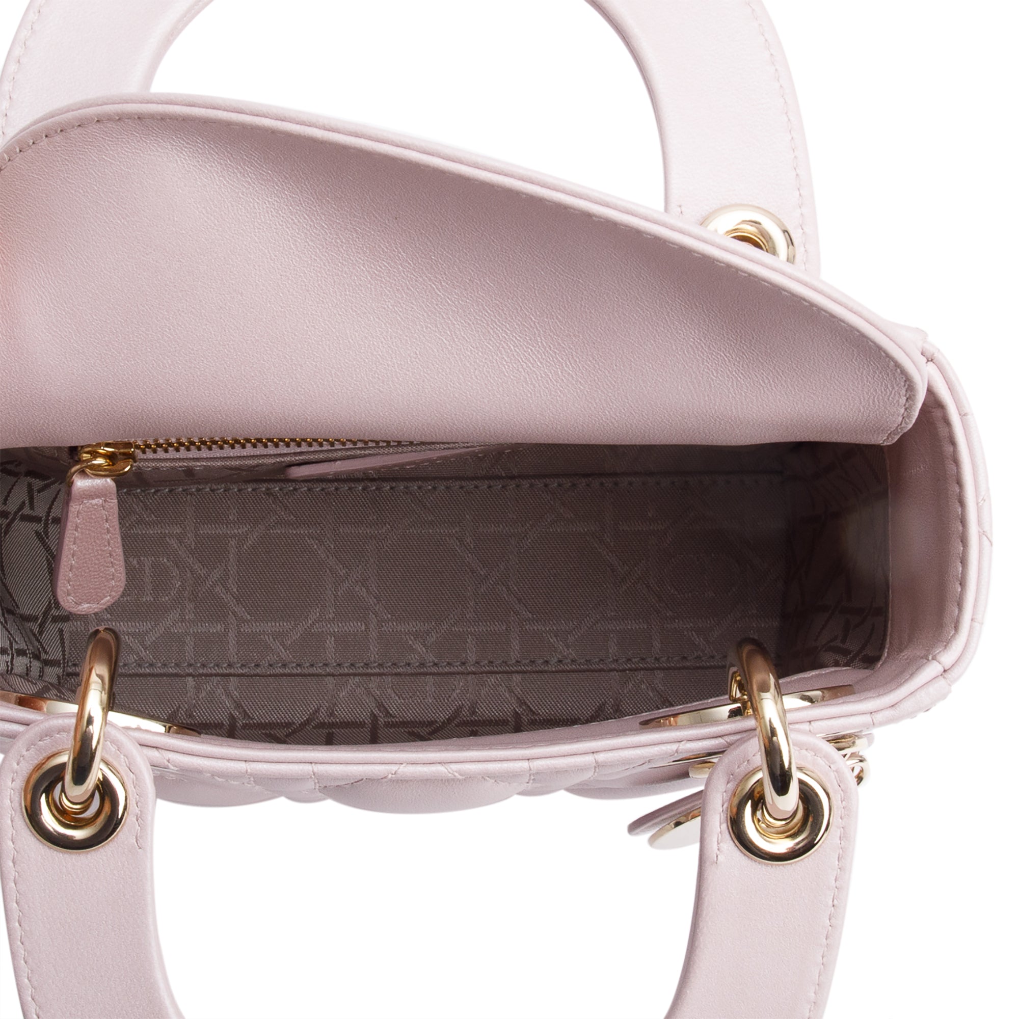 Christian Dior Pink Iridescent Cannage Leather Mini Lady Dior Bag w/ Strap