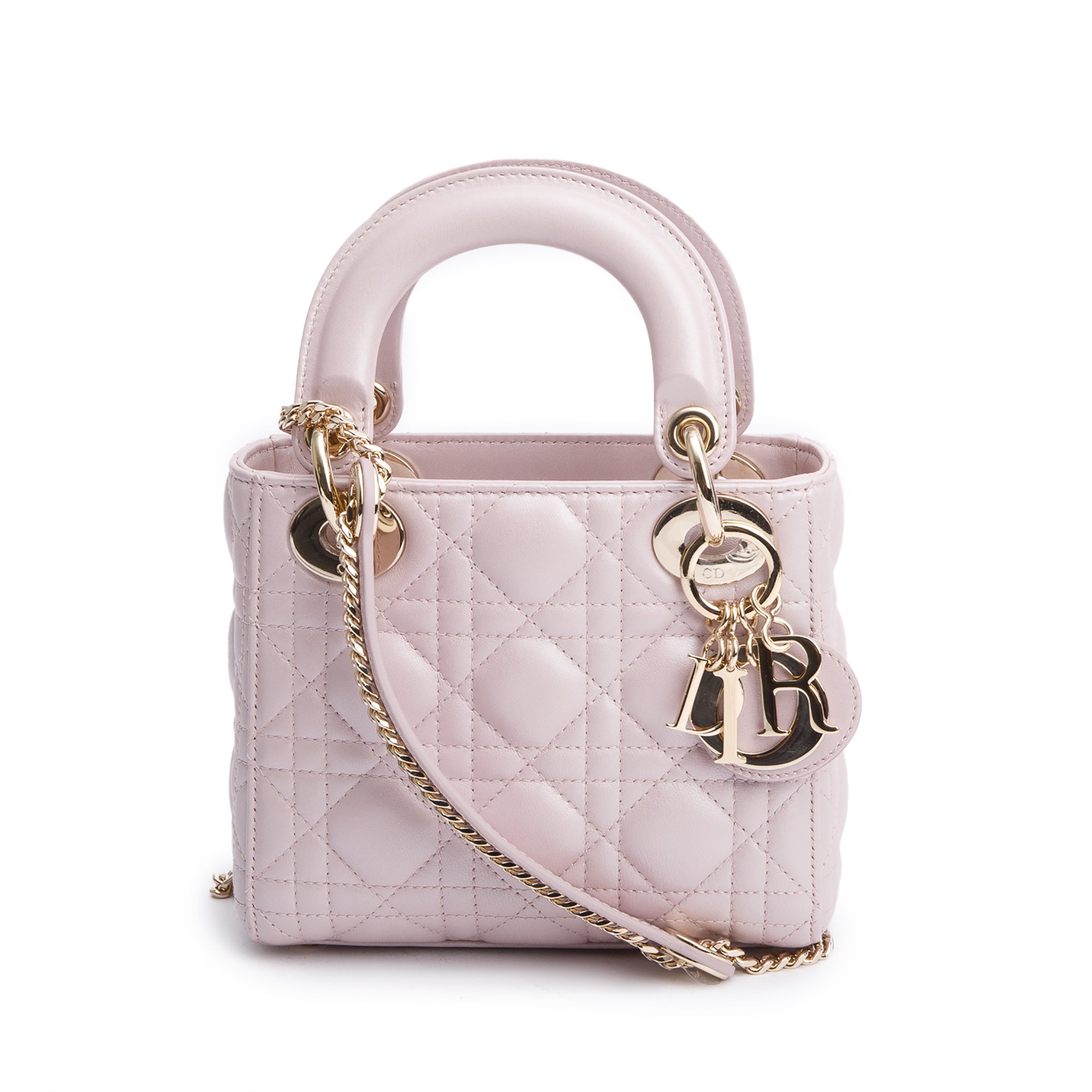 Christian Dior Pink Iridescent Cannage Leather Mini Lady Dior Bag w/ Strap