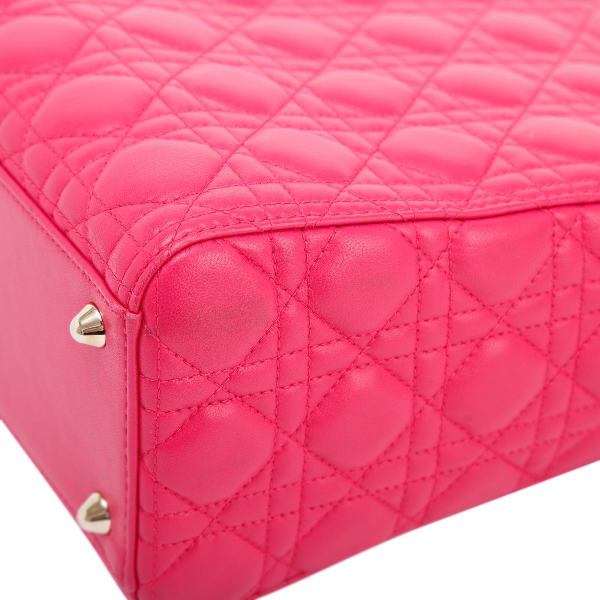 Christian Dior Pink Large Cannage Lady Dior Bag w/ Strap & Authenticity Card