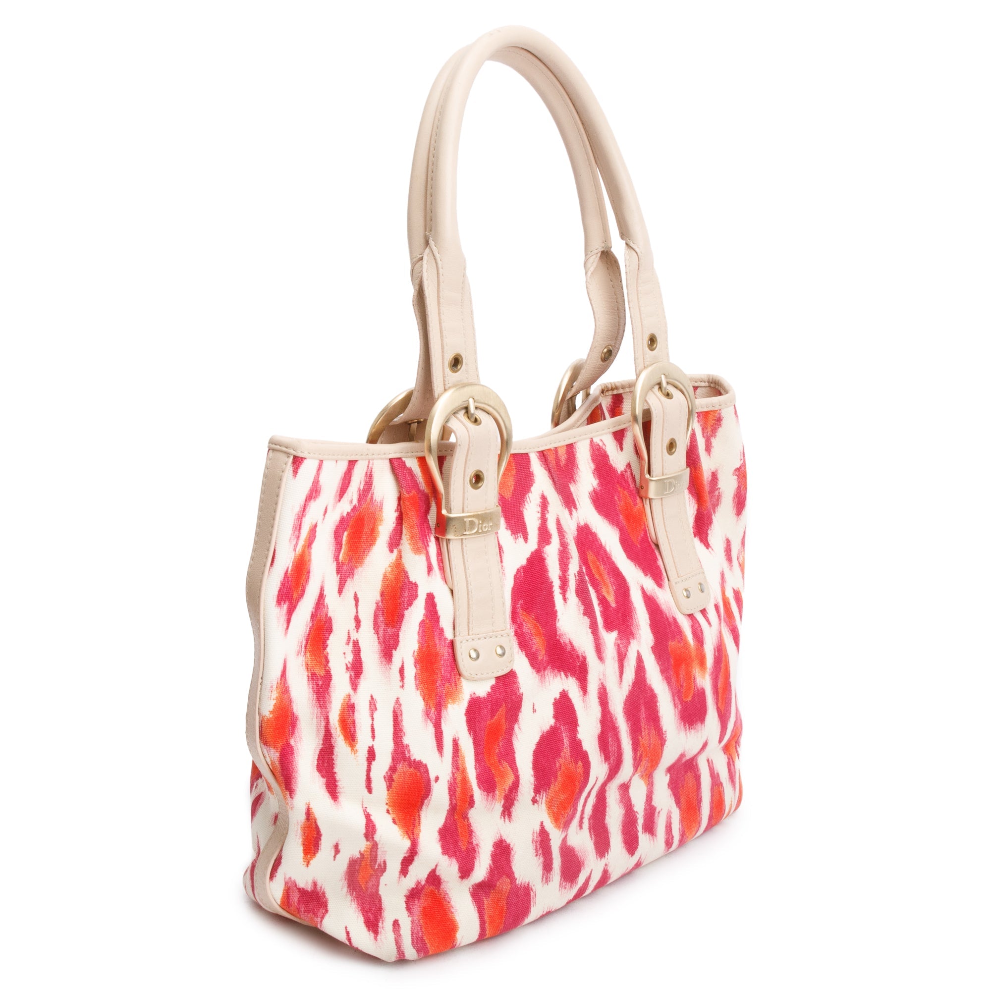 Christian Dior Pink Multicolor Printed Canvas Buckle Tote Bag