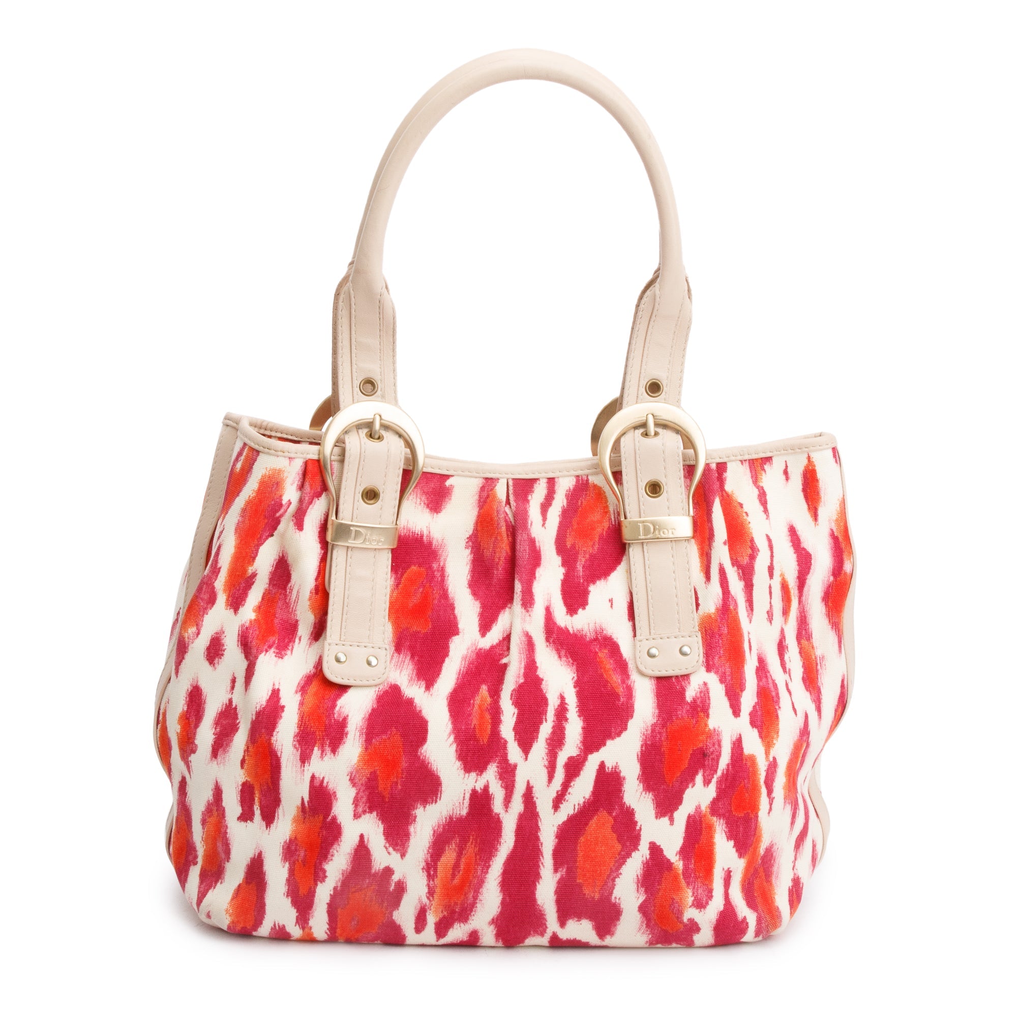 Christian Dior Pink Multicolor Printed Canvas Buckle Tote Bag