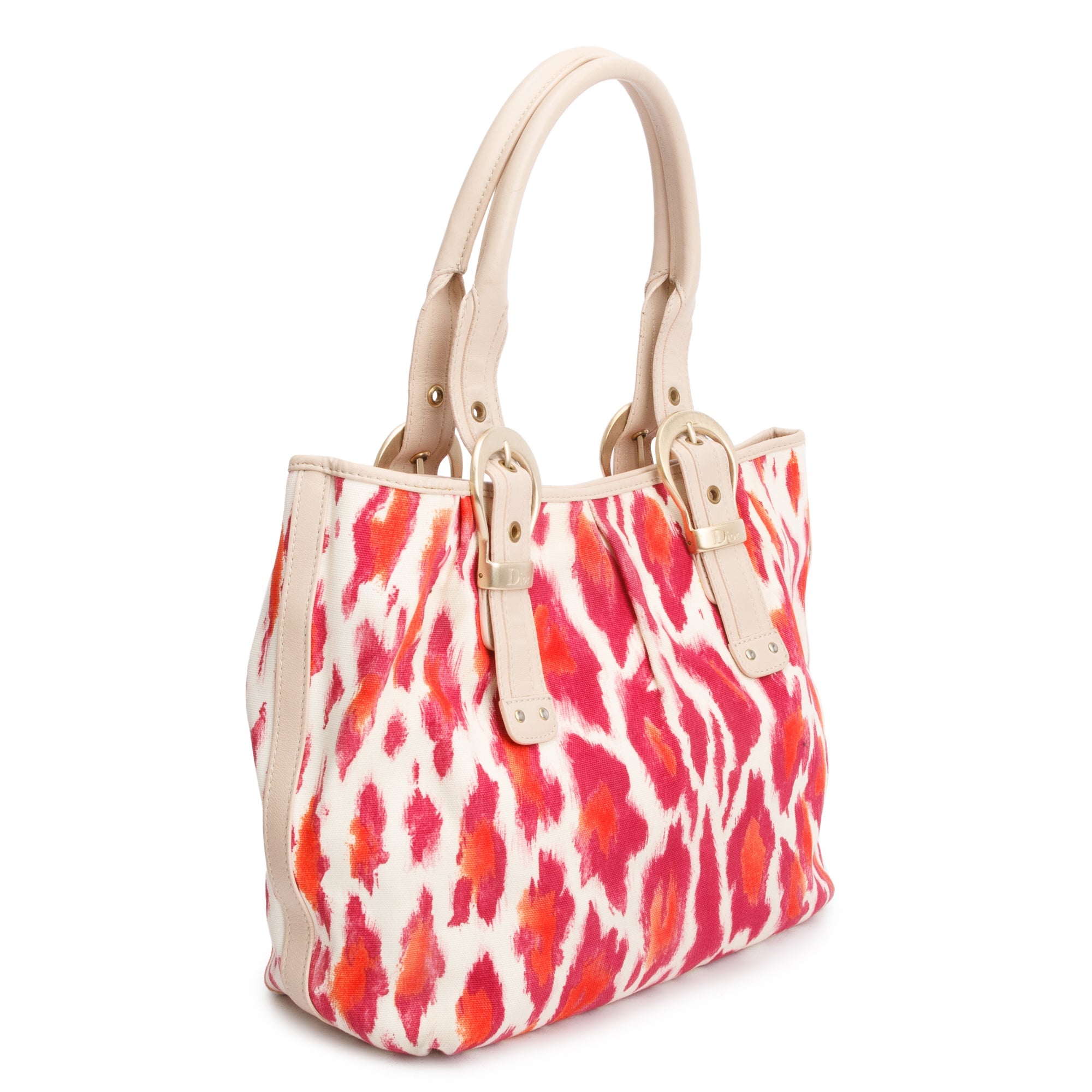 Christian Dior Pink Multicolor Printed Canvas Buckle Tote Bag