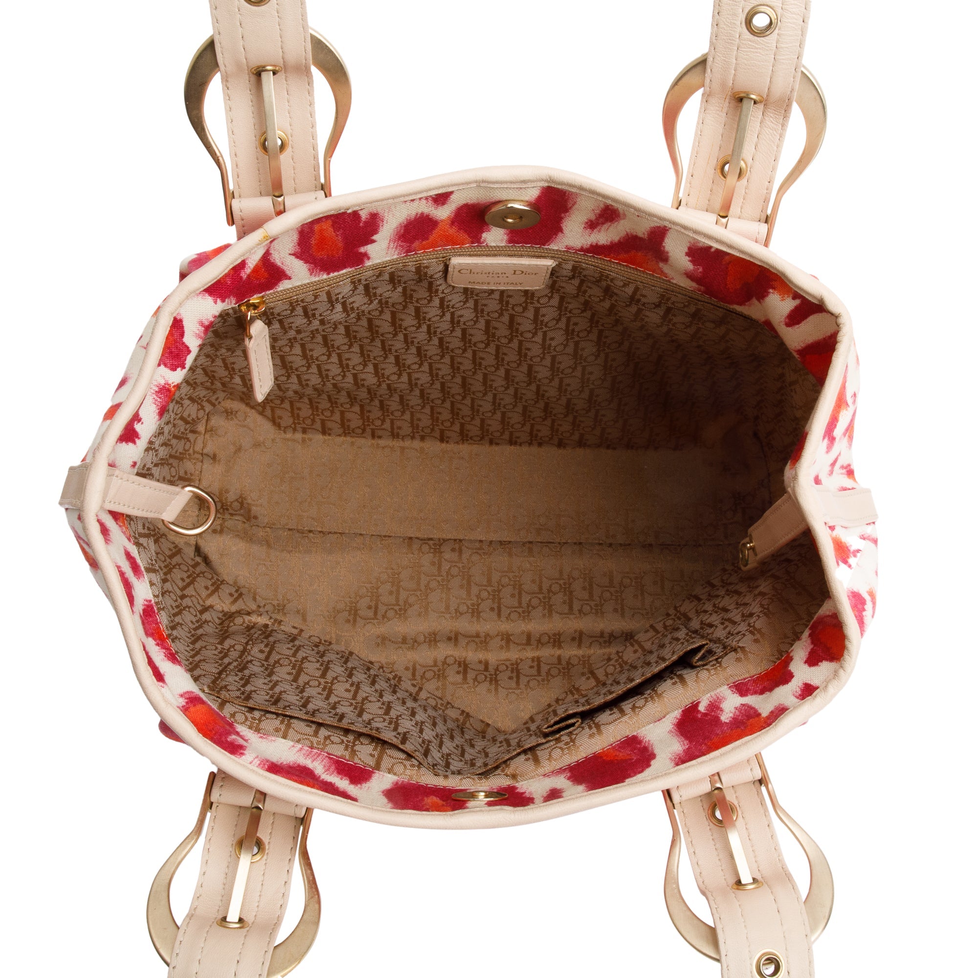 Christian Dior Pink Multicolor Printed Canvas Buckle Tote Bag
