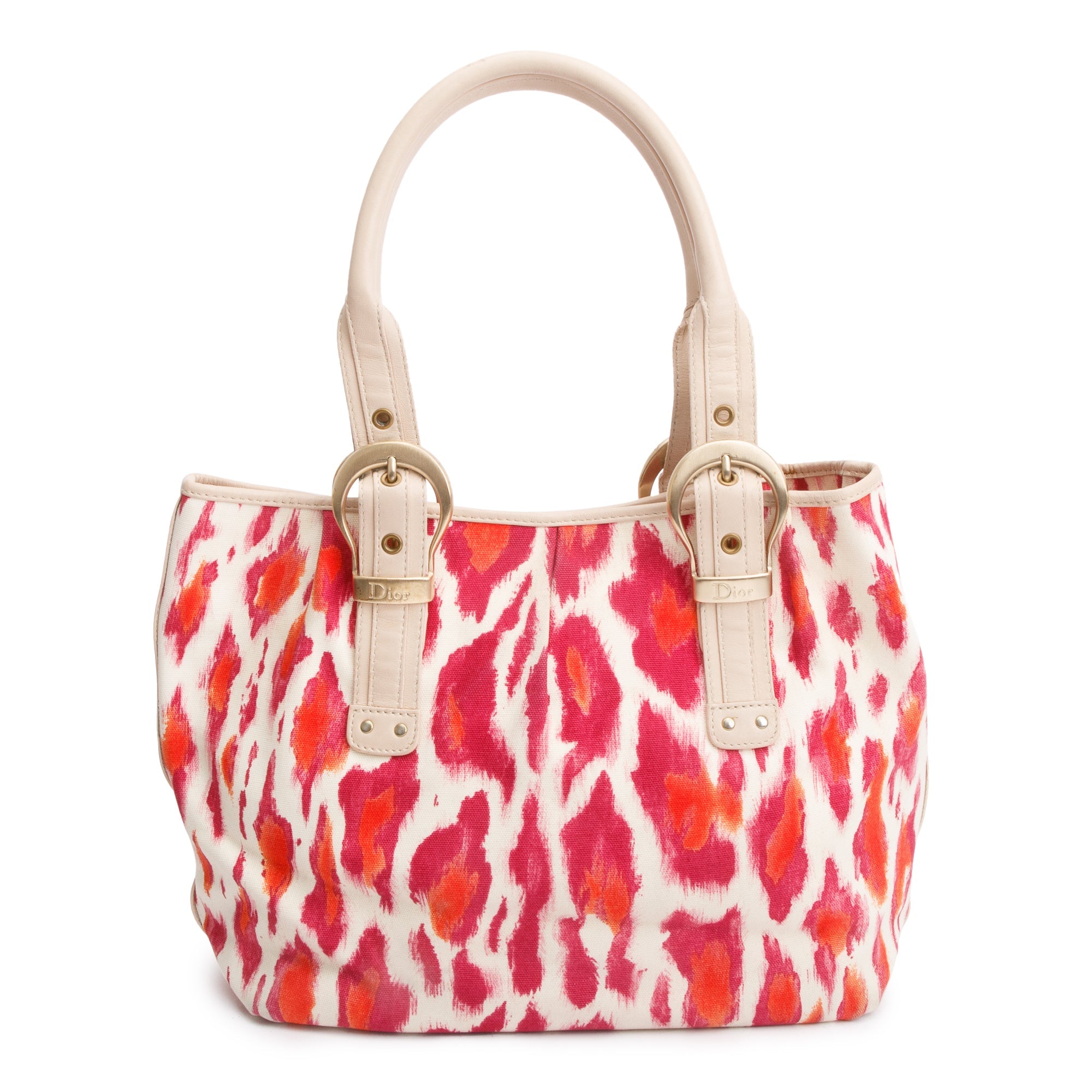 Christian Dior Pink Multicolor Printed Canvas Buckle Tote Bag
