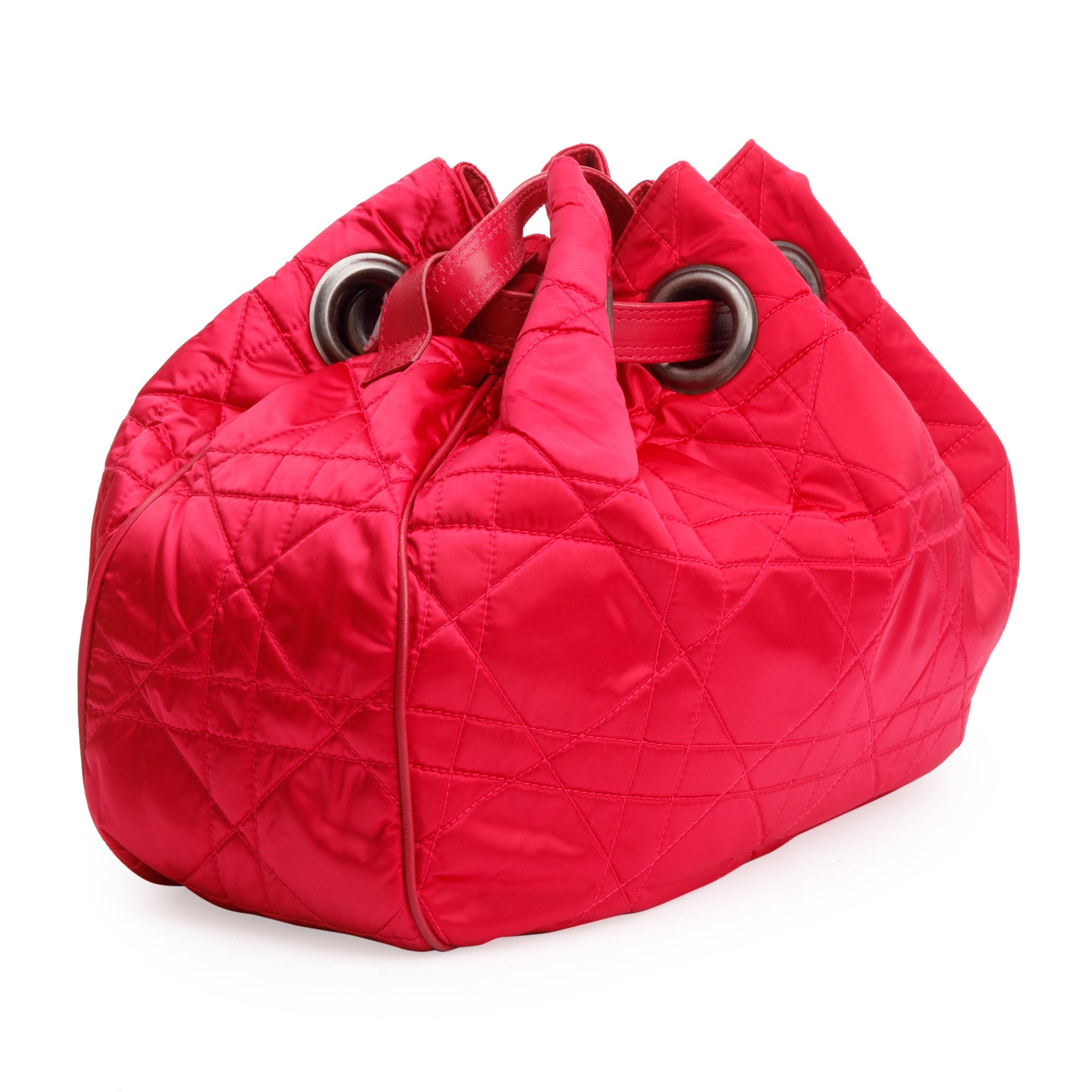 Christian Dior Pink Satin Cannage Drawstring Bag
