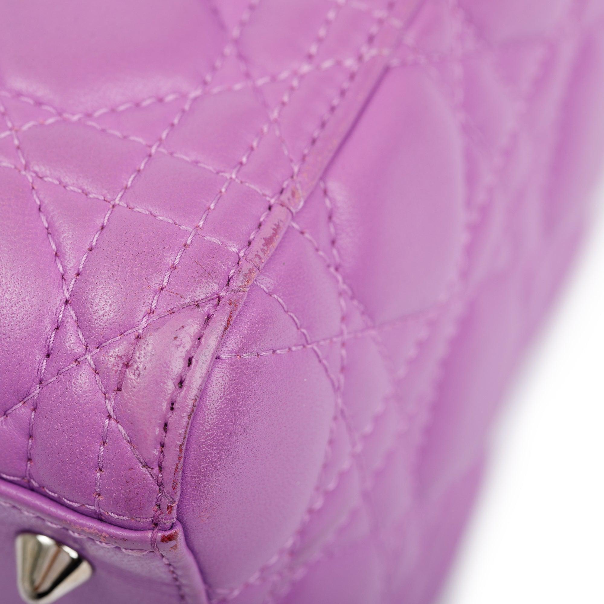 Christian Dior Purple Cannage Lambskin Leather Medium Lady Dior Bag w/ Strap & Box