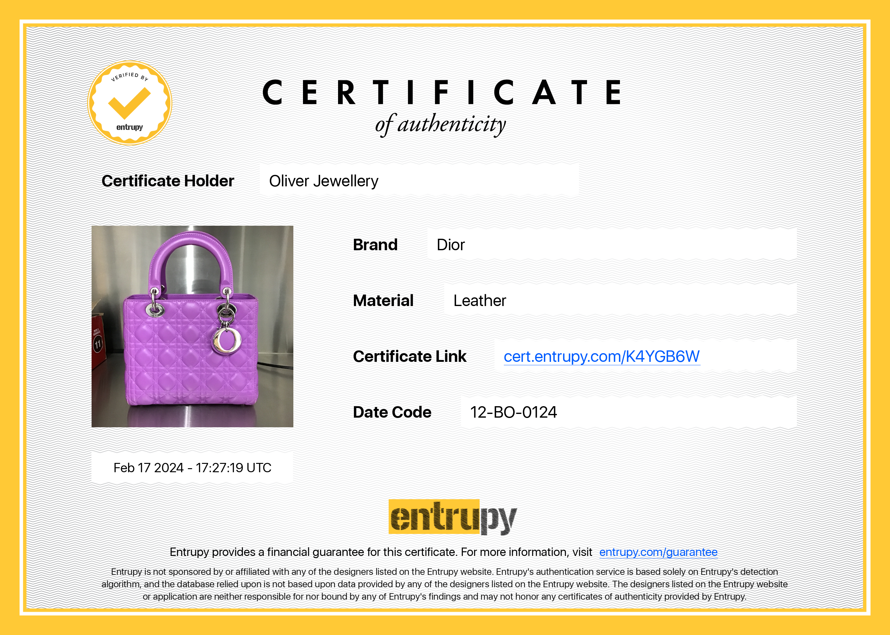 Christian Dior Purple Cannage Lambskin Leather Medium Lady Dior Bag w/ Strap & Box