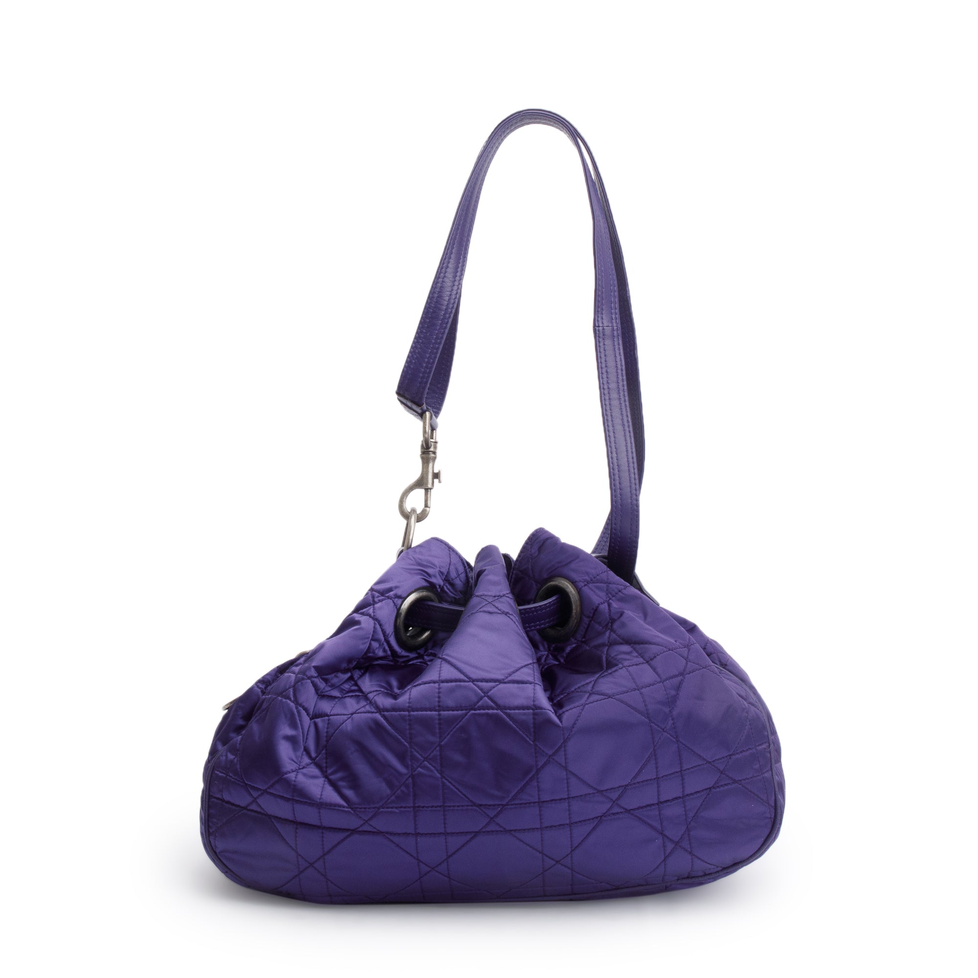 Christian Dior Purple Satin Cannage Drawstring Bag