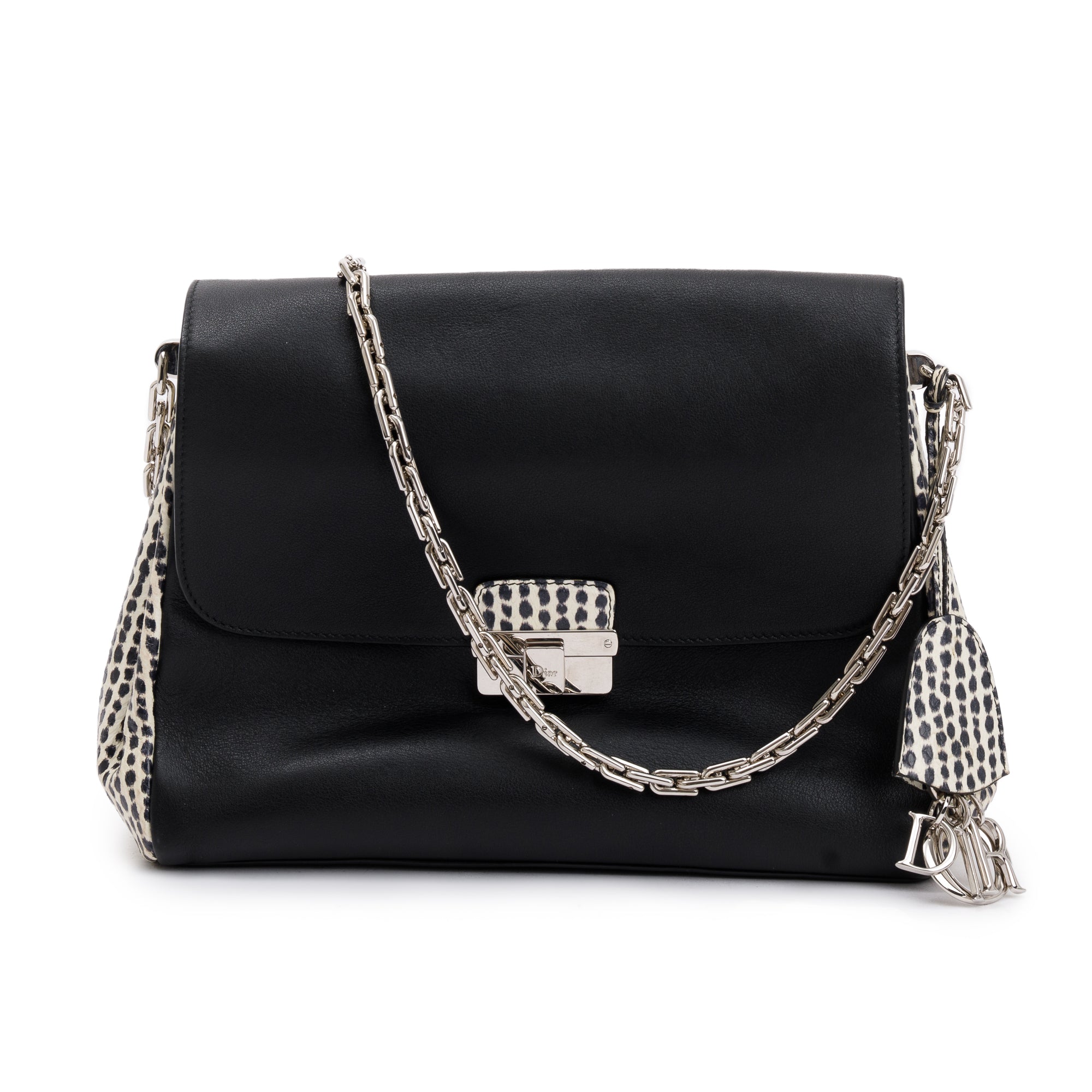 Christian Dior Python-Trimmed Black Calfskin Leather Large Diorling Bag