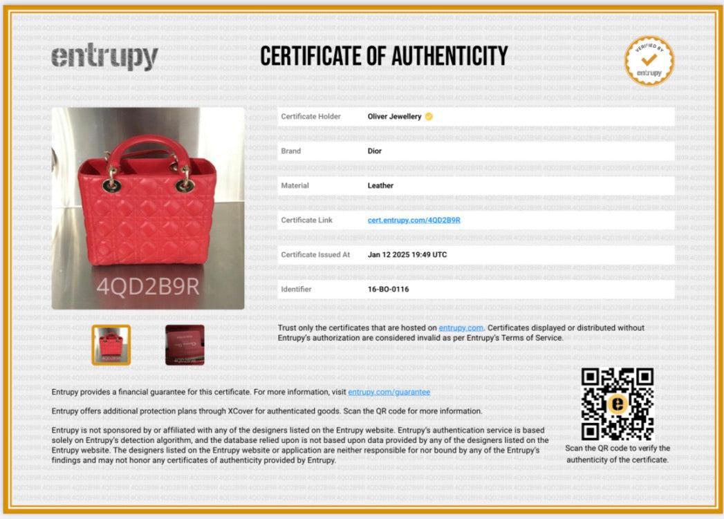 Christian Dior Red Cannage Lambskin Leather Small Lady Dior Bag w/ Strap & Authenticity Card