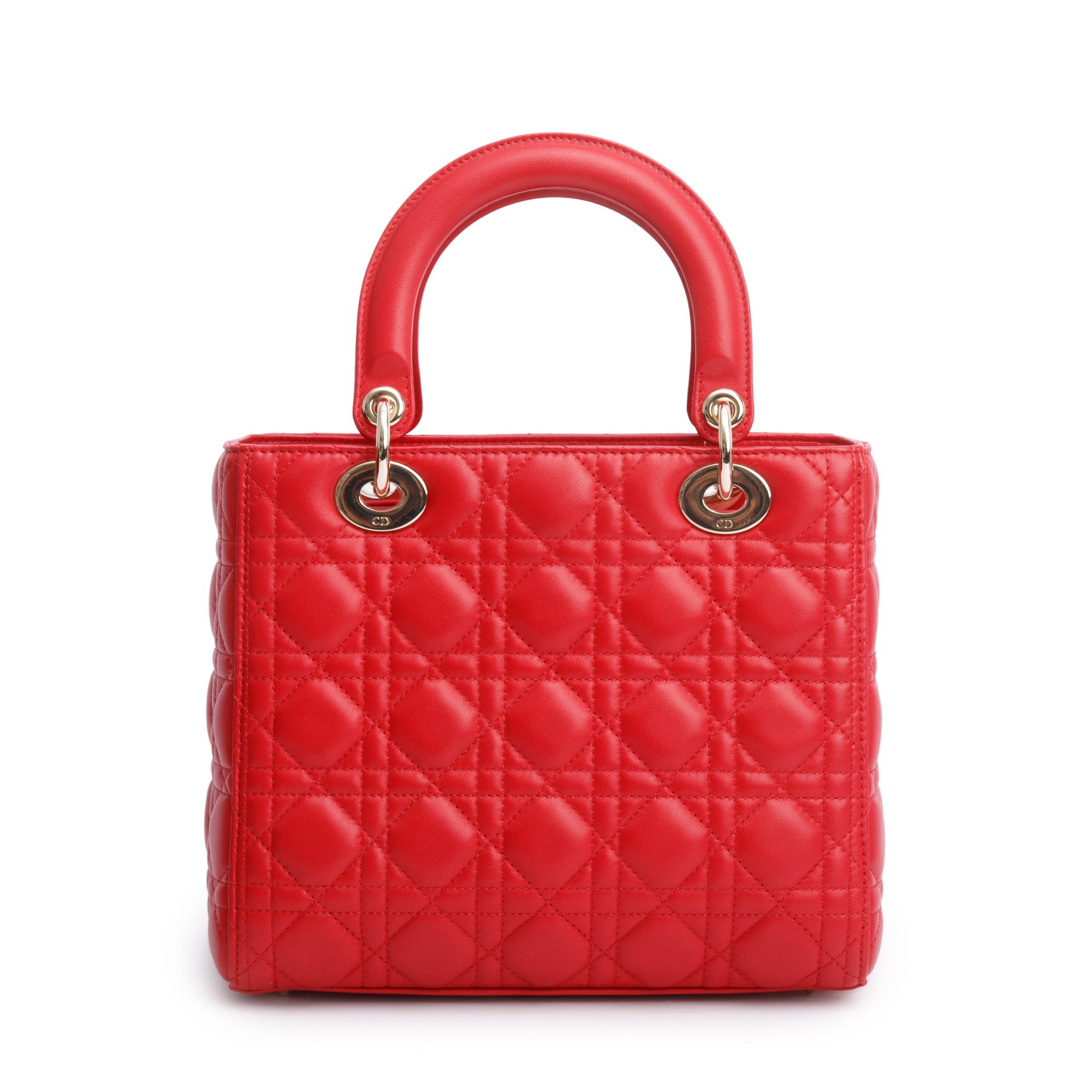 Christian Dior Red Cannage Lambskin Leather Small Lady Dior Bag w/ Strap & Authenticity Card