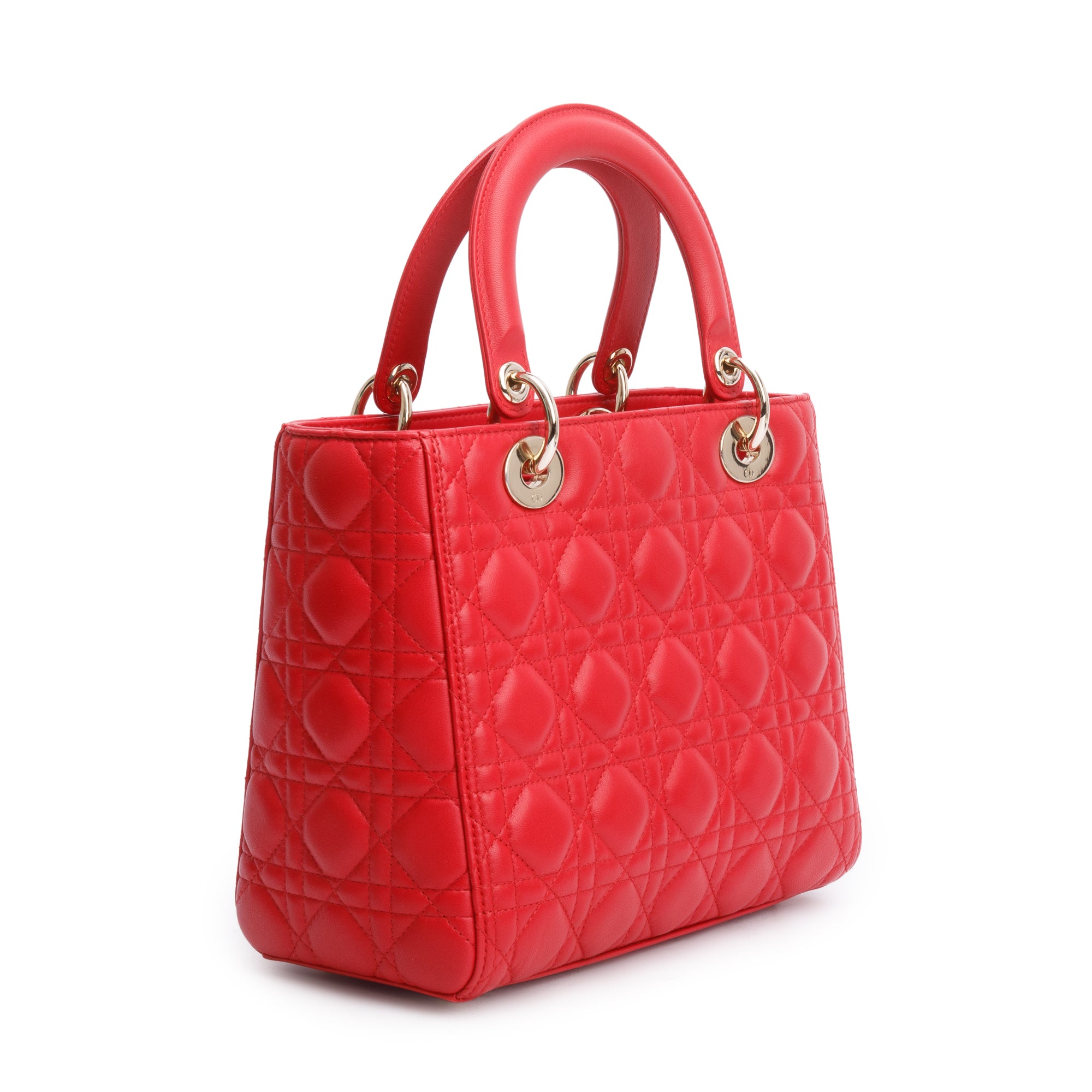 Christian Dior Red Cannage Lambskin Leather Small Lady Dior Bag w/ Strap & Authenticity Card