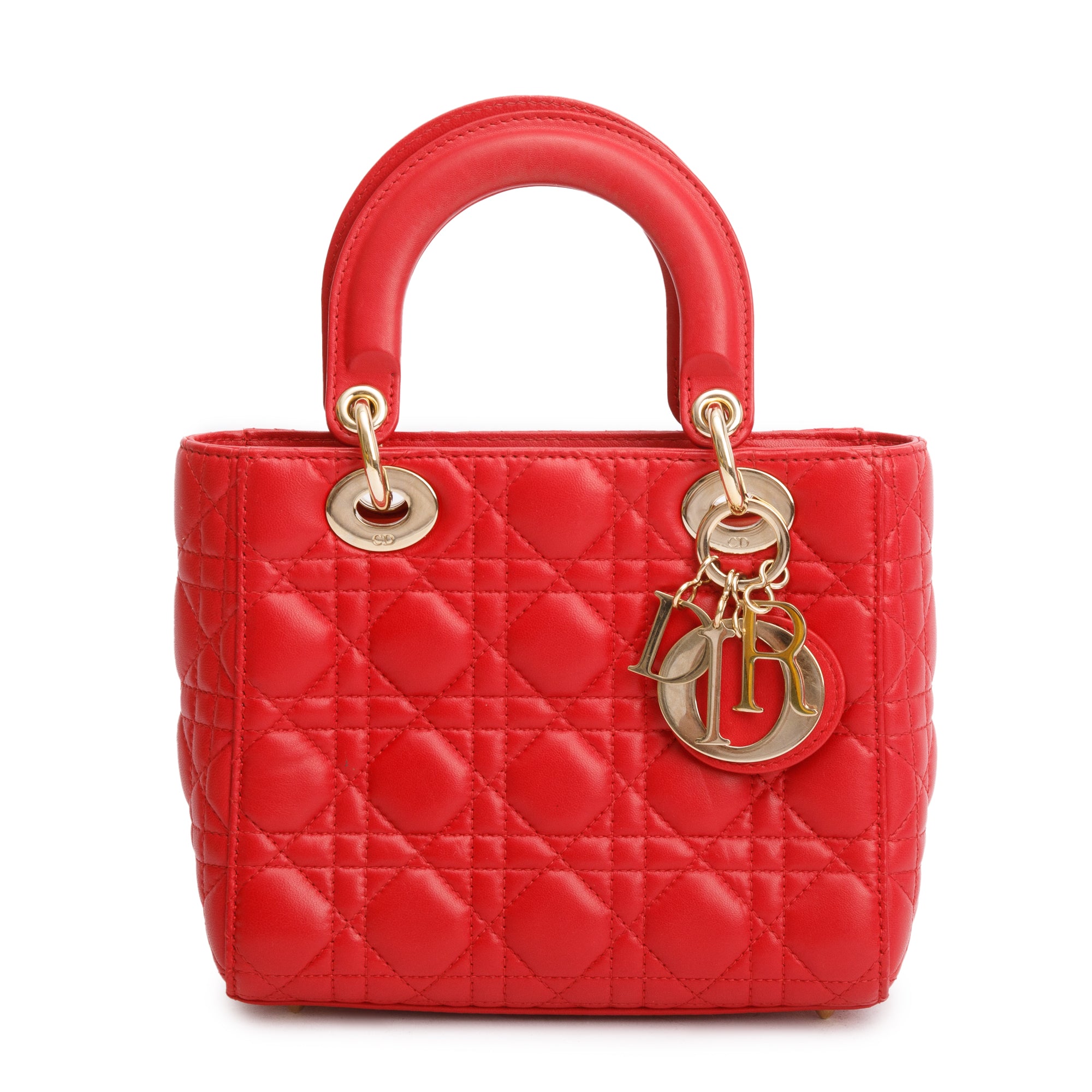 Christian Dior Red Cannage Lambskin Leather Small Lady Dior My AbCDior Bag w/ Strap & Box
