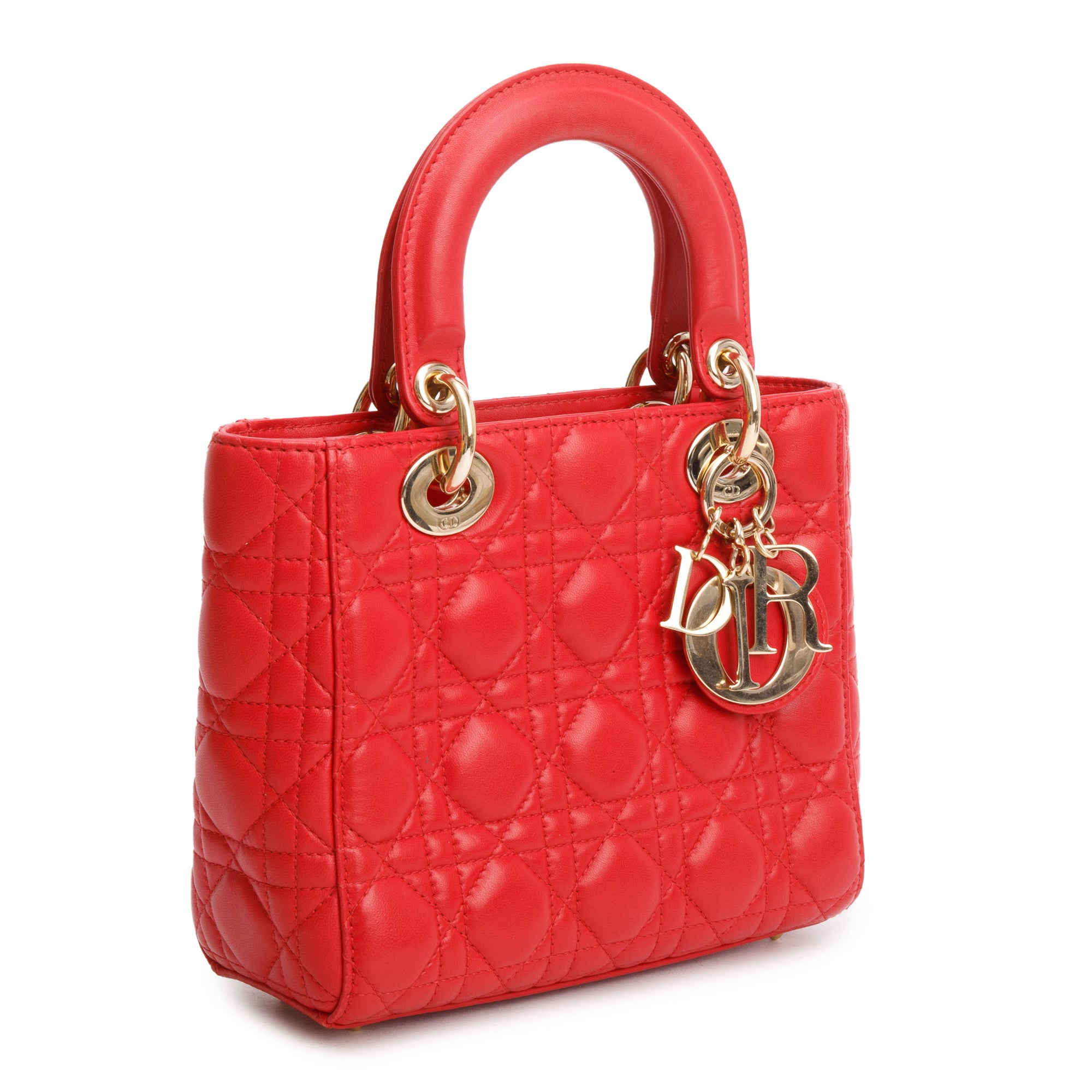 Christian Dior Red Cannage Lambskin Leather Small Lady Dior My AbCDior Bag w/ Strap & Box
