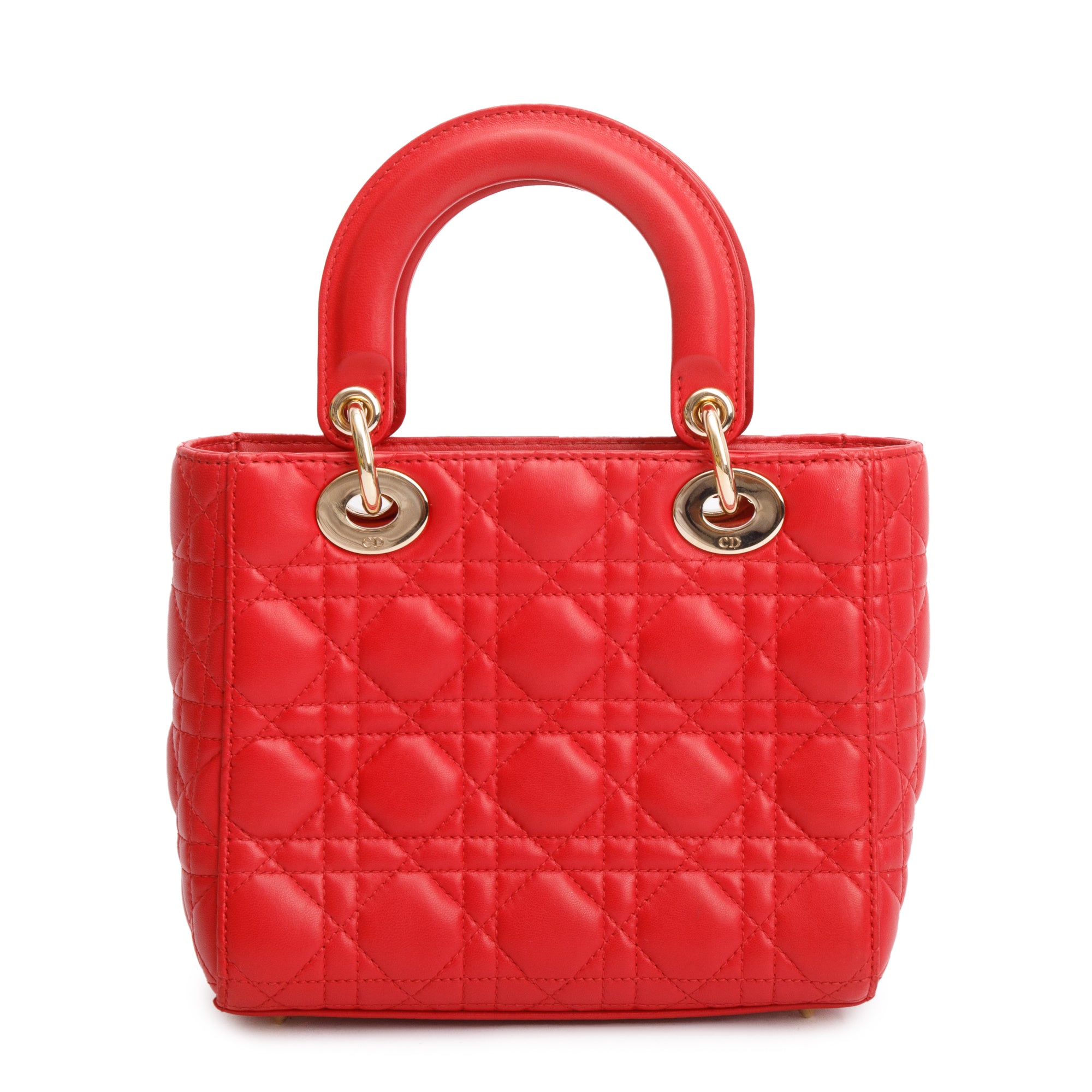 Christian Dior Red Cannage Lambskin Leather Small Lady Dior My AbCDior Bag w/ Strap & Box