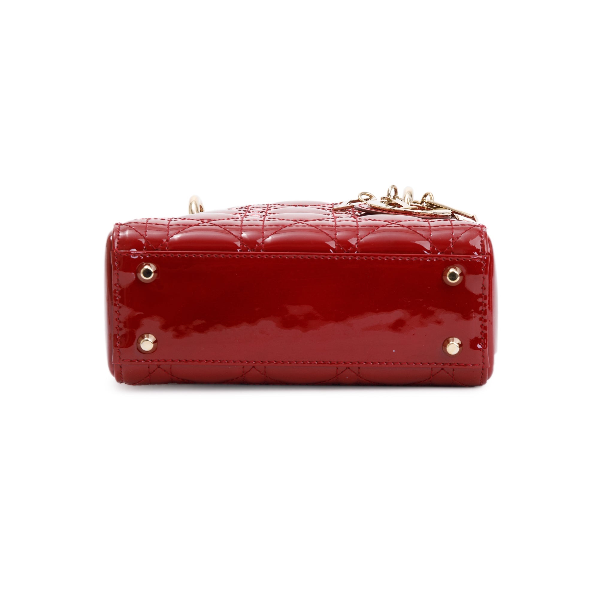 Christian Dior Red Cannage Patent Leather Mini Lady Dior Bag w/ Strap