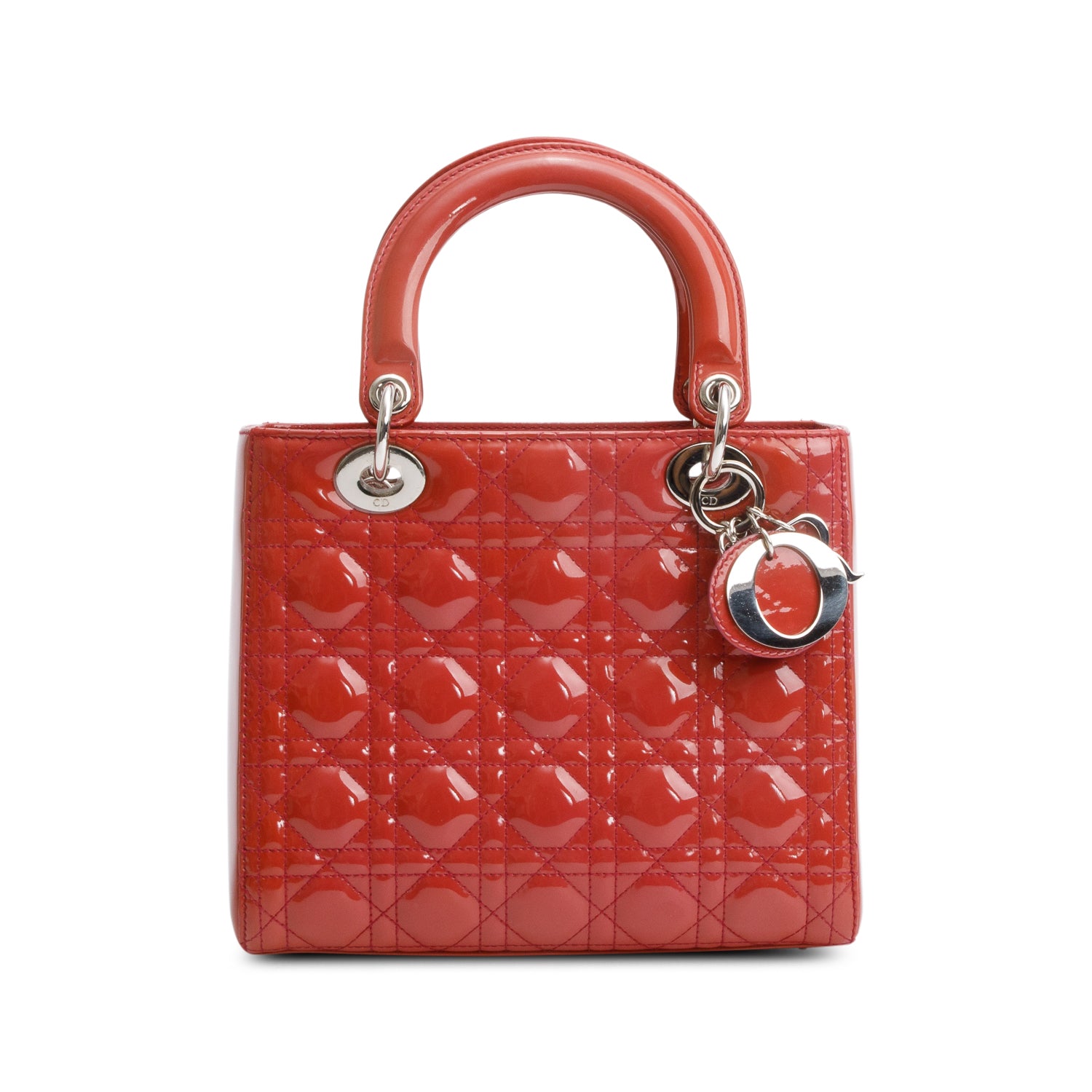 Christian Dior Red Cannage Patent Leather Small Lady Dior Bag w/ Strap