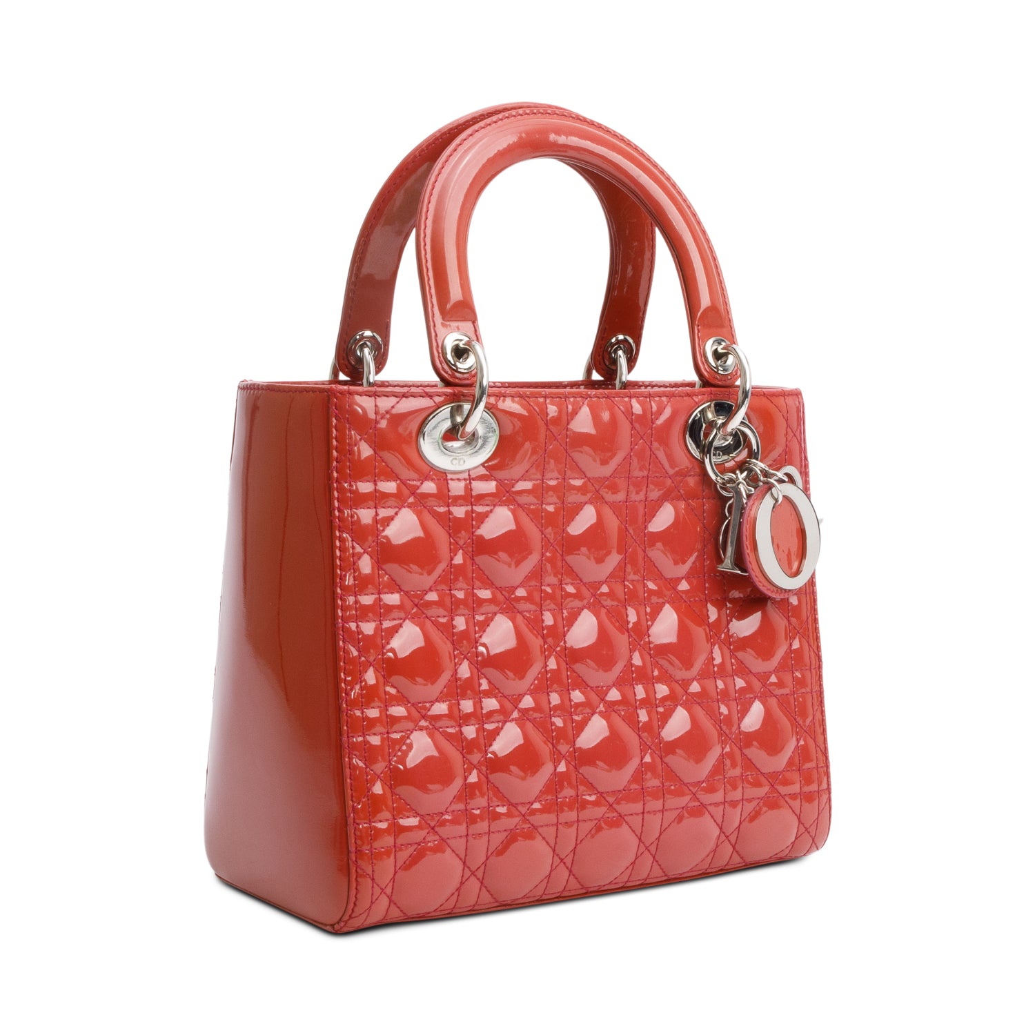 Christian Dior Red Cannage Patent Leather Small Lady Dior Bag w/ Strap