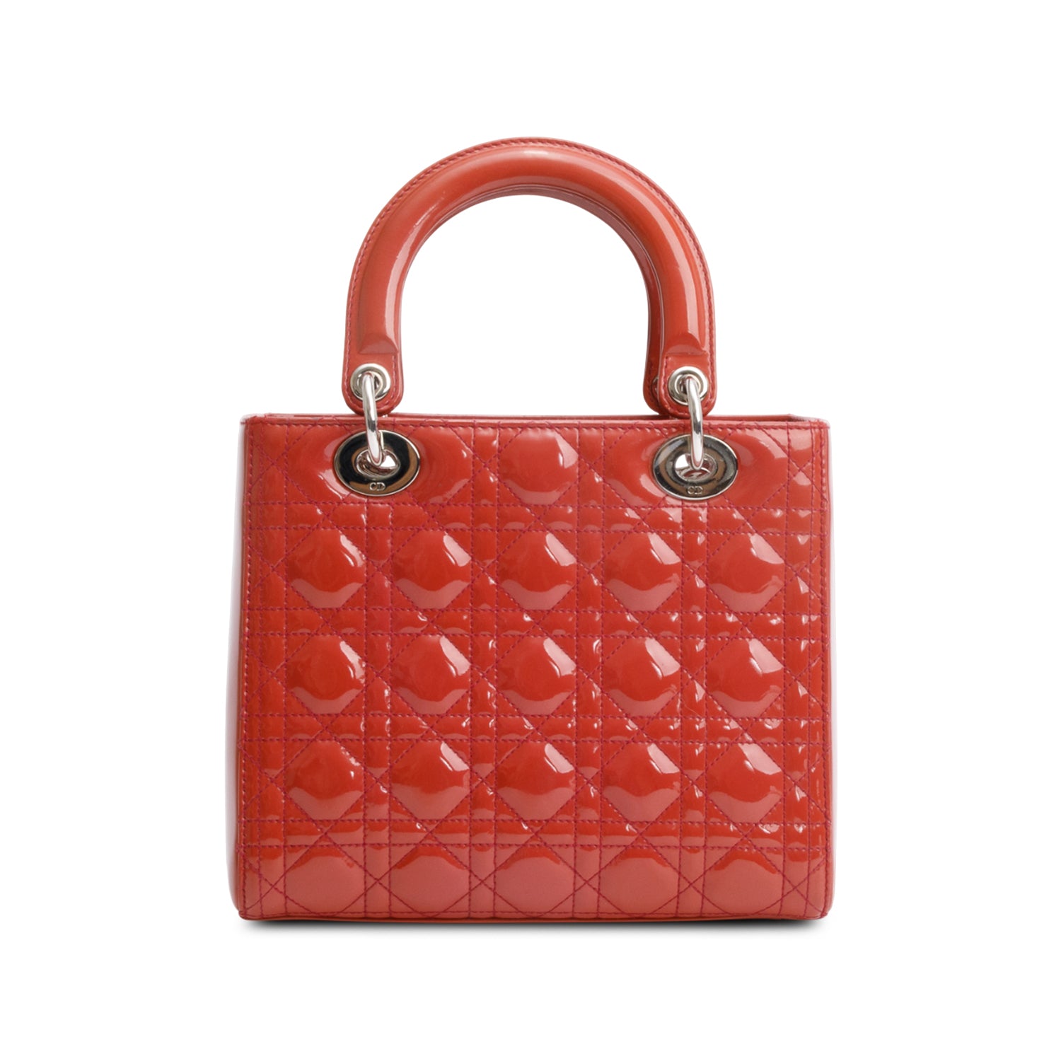 Christian Dior Red Cannage Patent Leather Small Lady Dior Bag w/ Strap