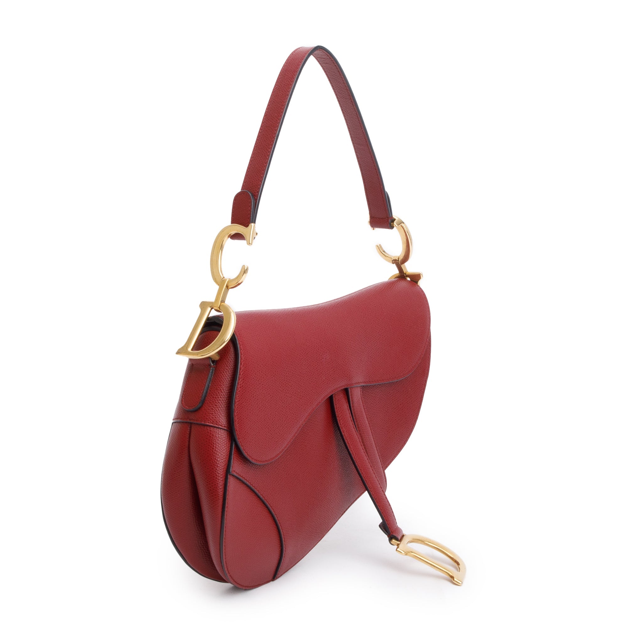 Christian Dior Red Grained Calfskin Leather Saddle Bag