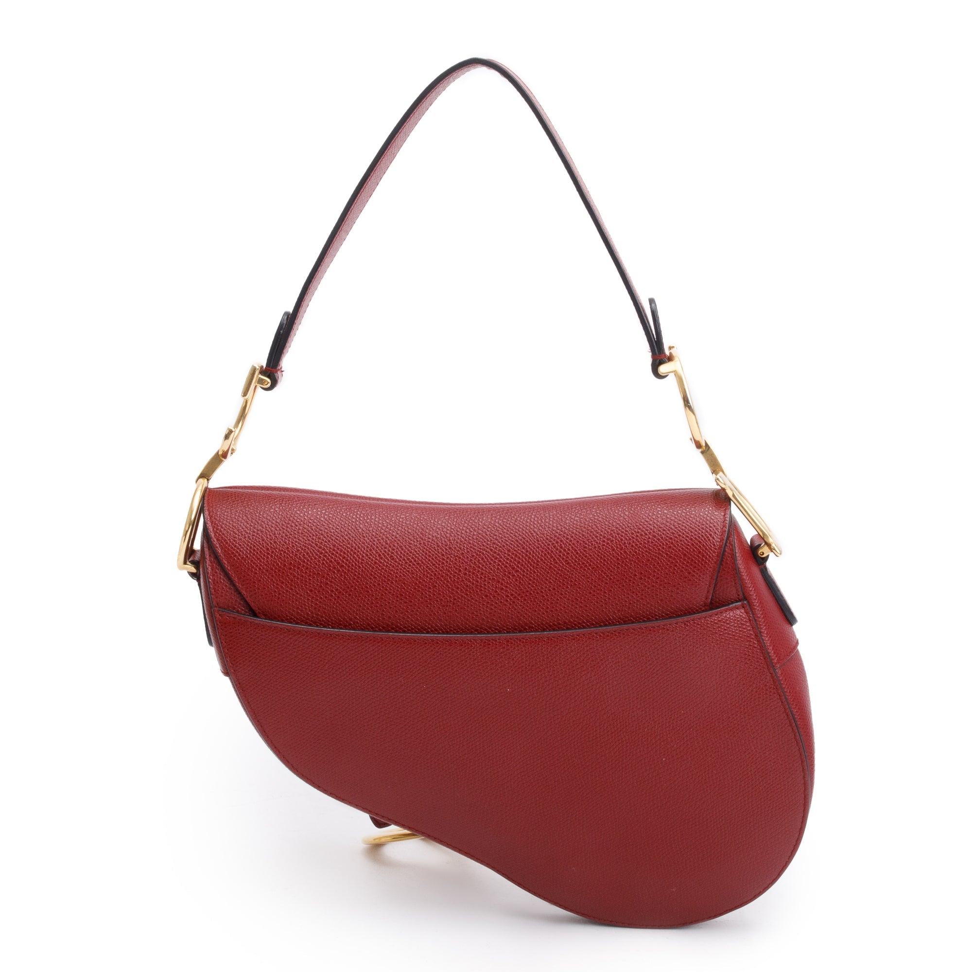 Christian Dior Red Grained Calfskin Leather Saddle Bag