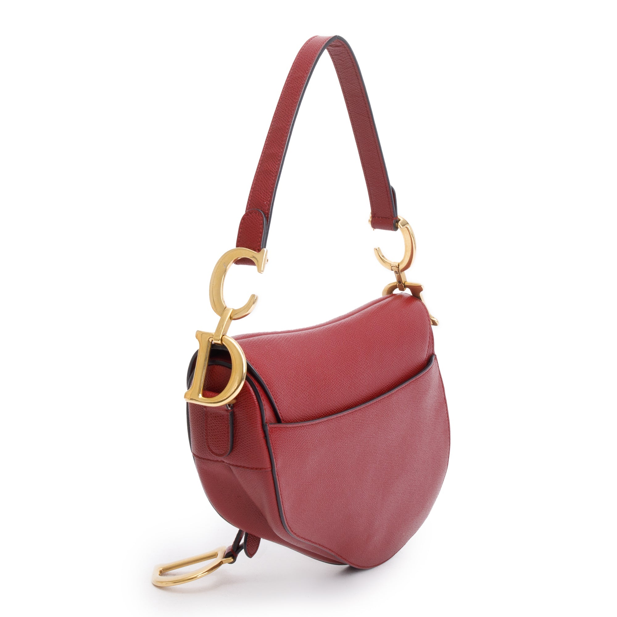 Christian Dior Red Grained Calfskin Leather Saddle Bag