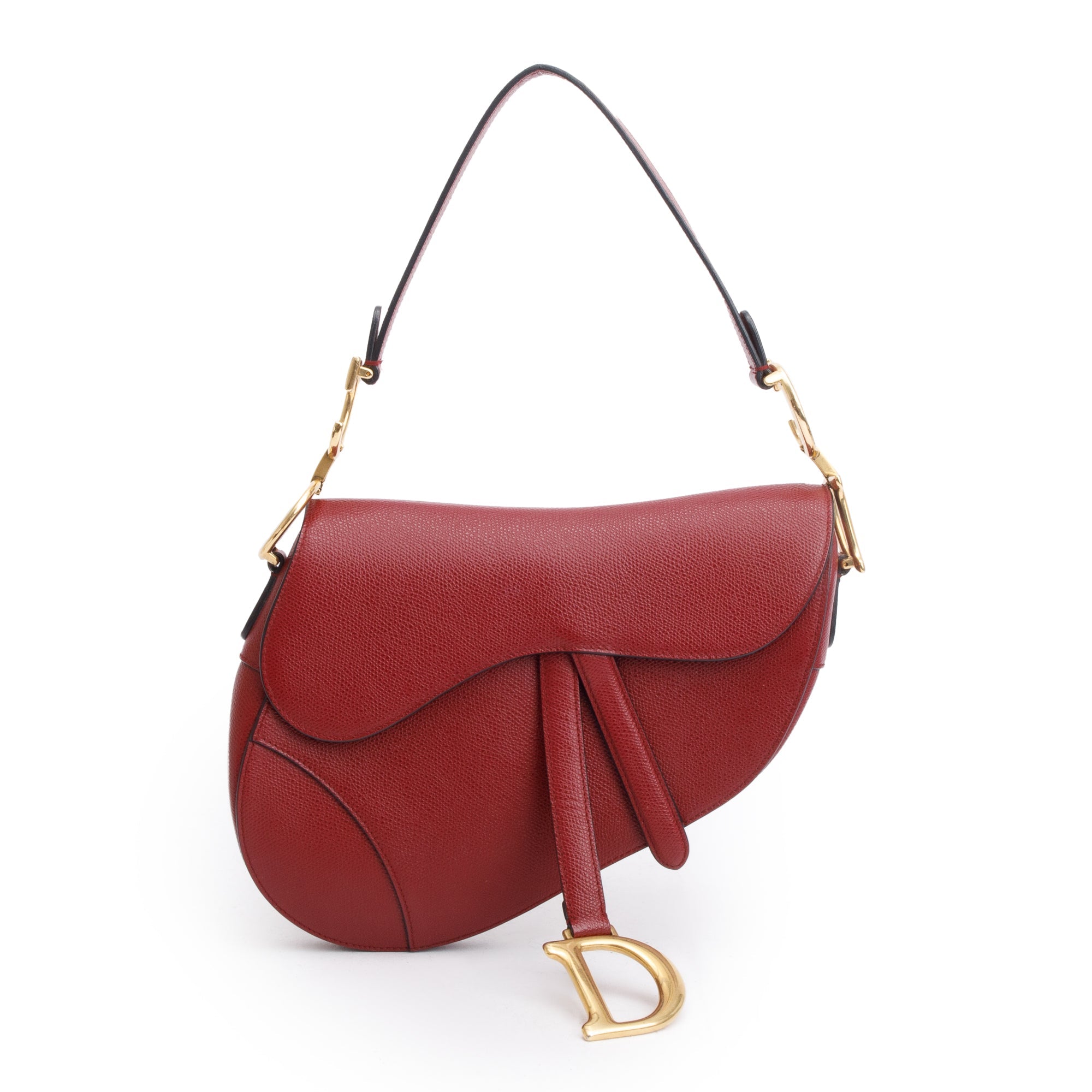 Christian Dior Red Grained Calfskin Leather Saddle Bag